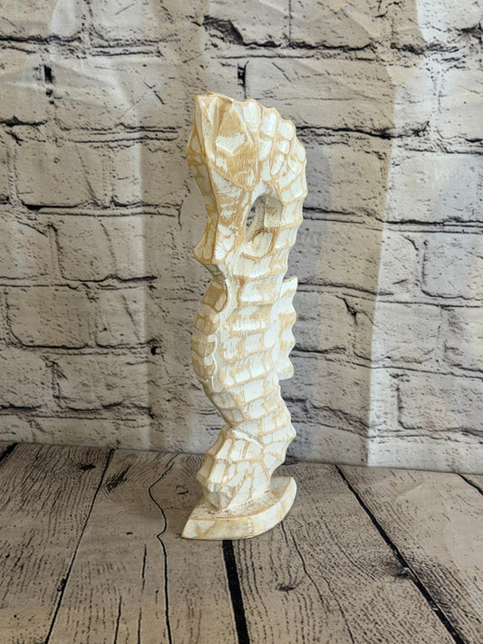 30cm White Wooden Shabby Seahorse Statue Ornament Fair Trade Handcarved0