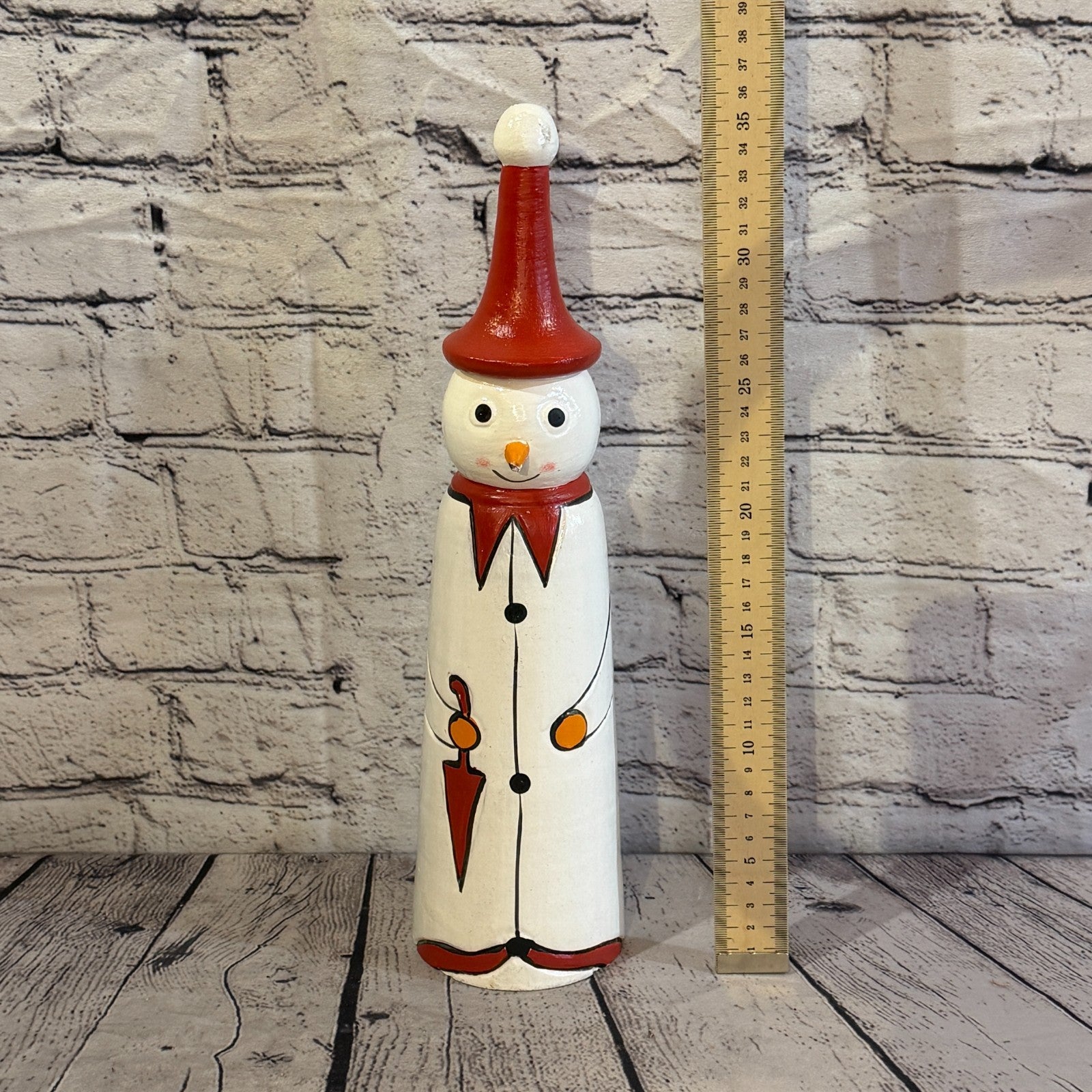 35cm x 8cm Red Pointy Hat Snowman Handcrafted Wood Xmas Christmas Ornament5