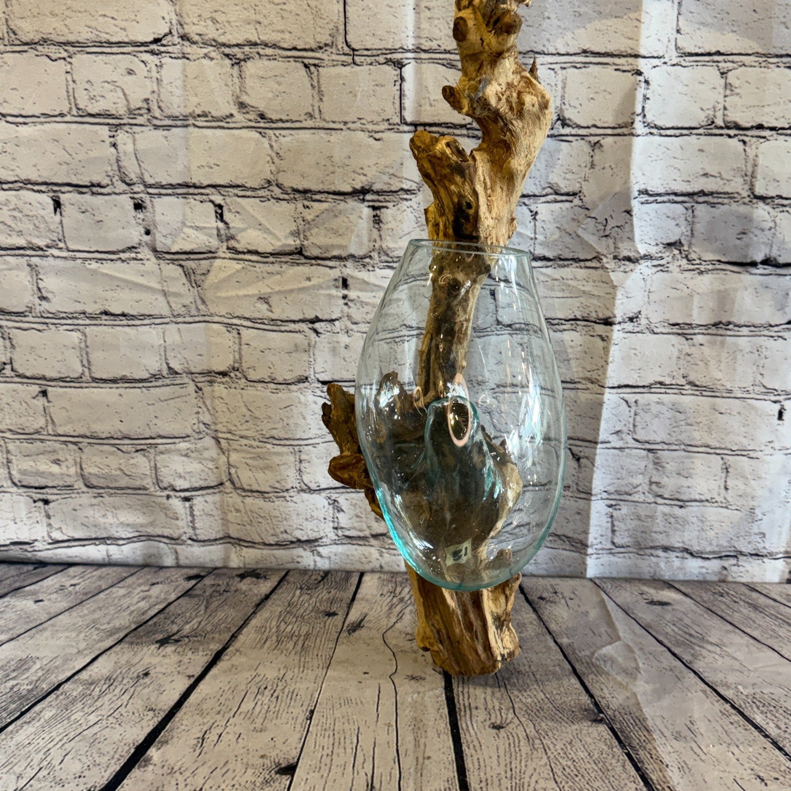 55cm Tall Wall Hanging Colour Melted Glass Wood Decorative Vase Glass Sculpture0