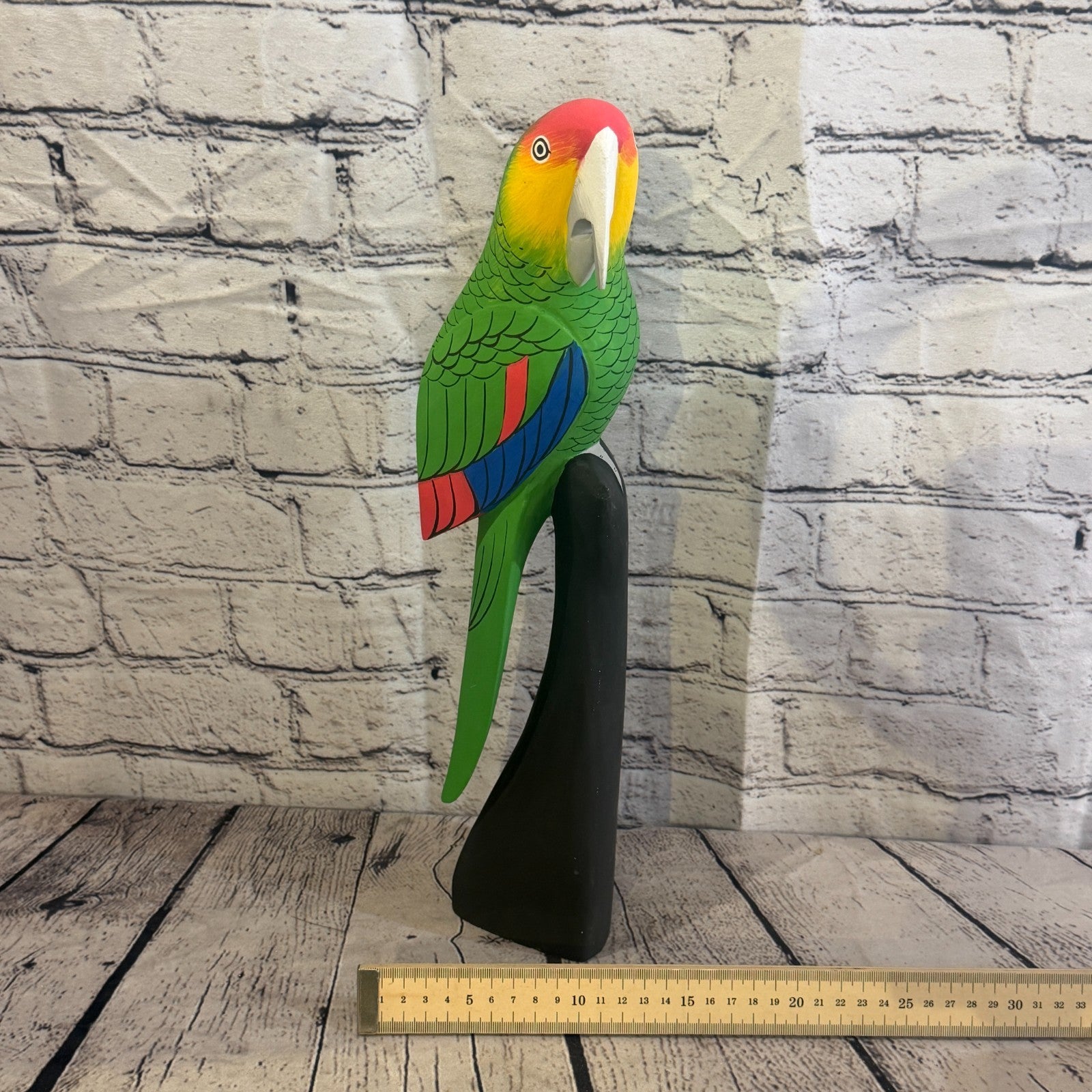 40cm Bright Green Parrot Bird Ornament Statue Fair Trade Hand Made Carved Wood7