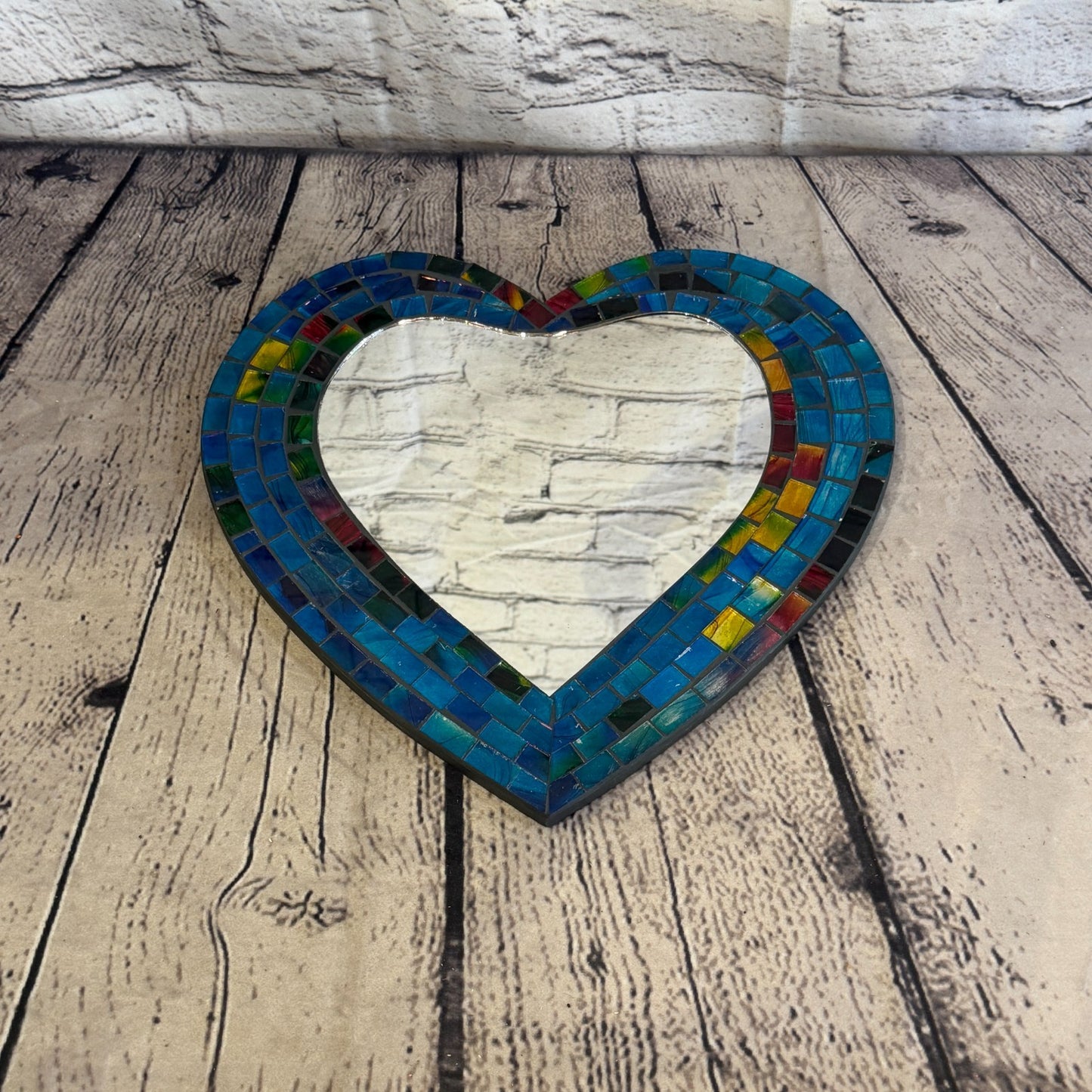 Blue Heart Shape Mosaic Tile Wall Mirror 28cm x 25cm 10 Inches Handmade New3