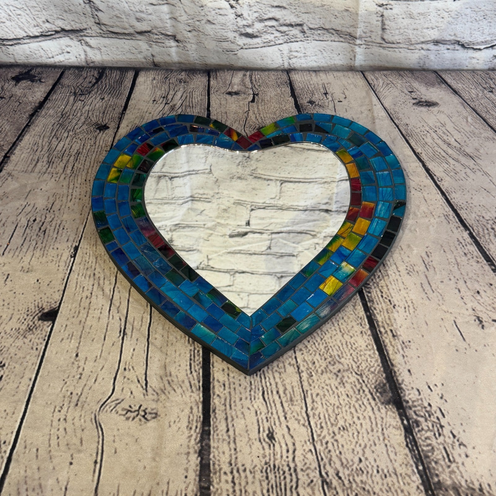 Blue Heart Shape Mosaic Tile Wall Mirror 28cm x 25cm 10 Inches Handmade New3