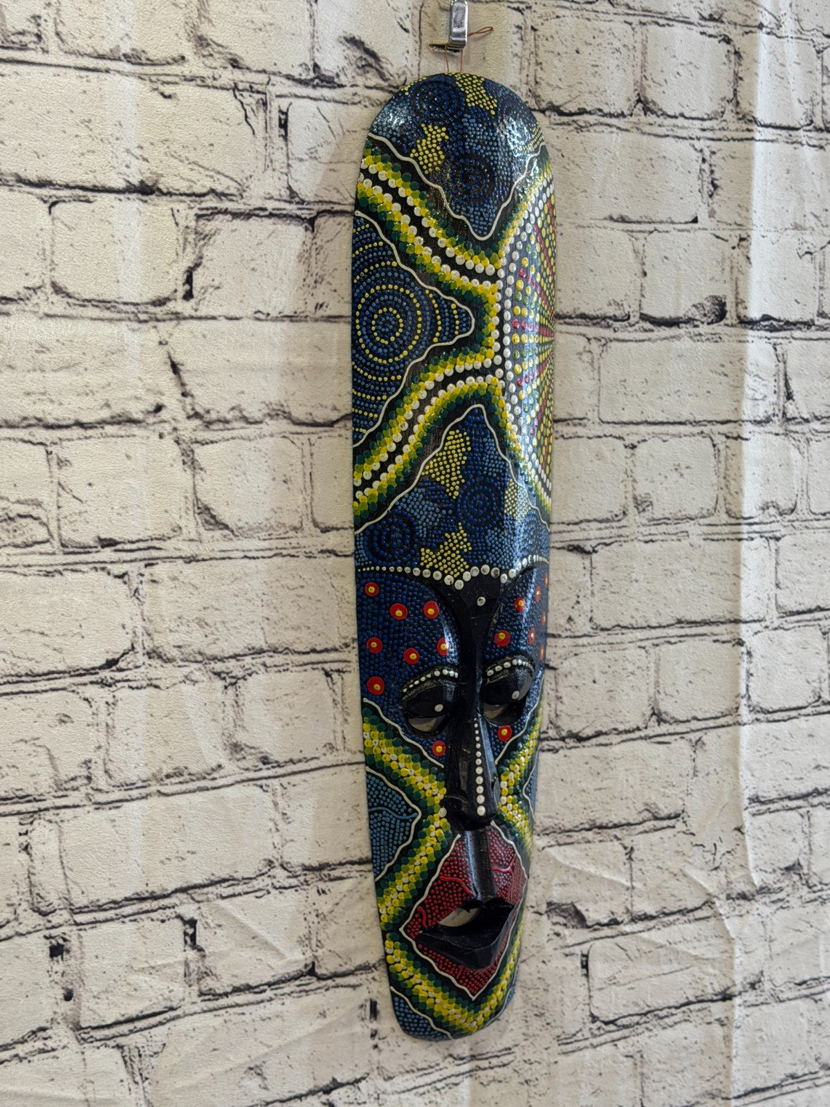 50cm Mask Carved Wooden Dot Painted Ethnic Tribal Tiki Wall Art No 7 New0