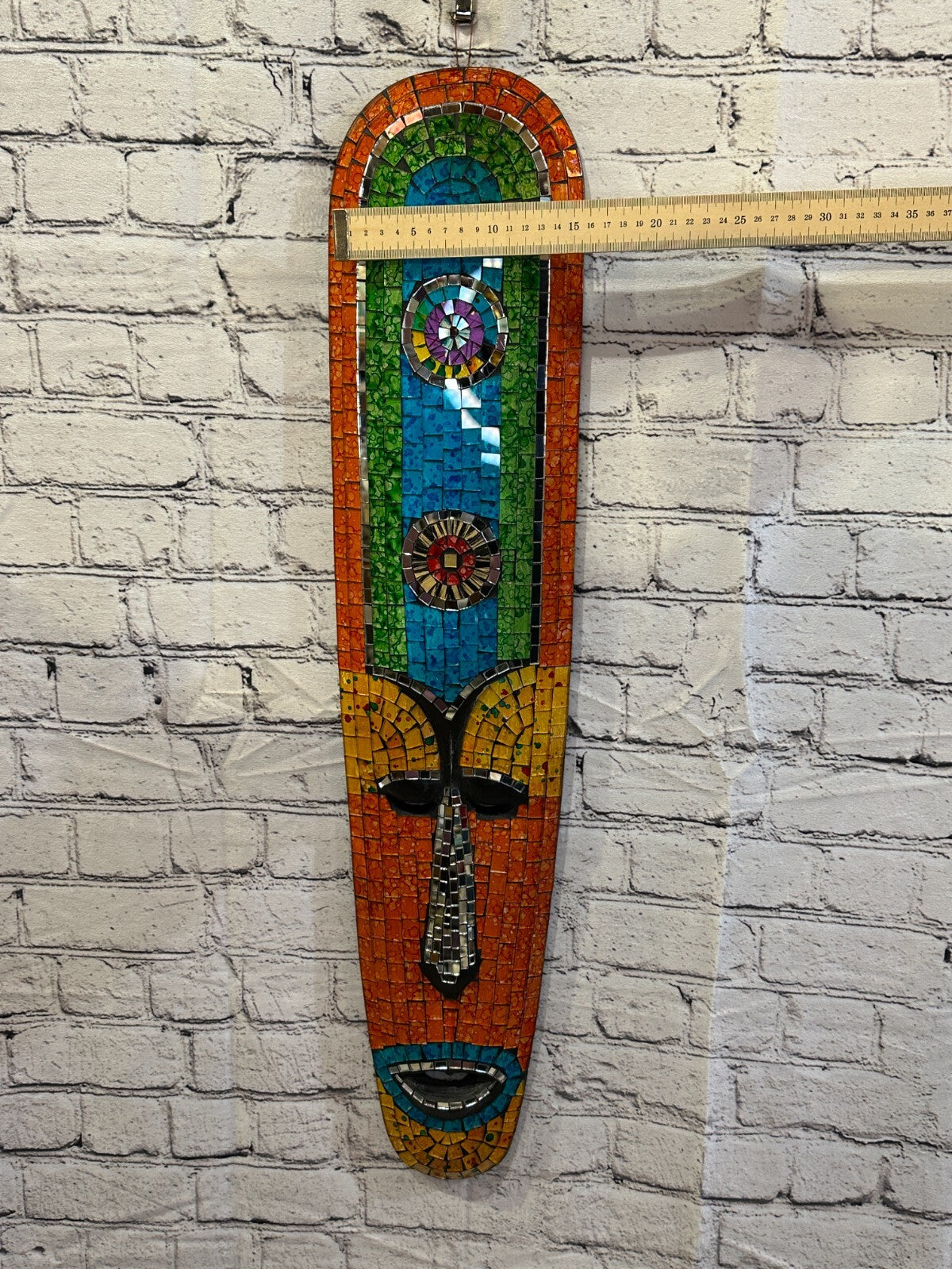 80cm Mosaic Mirror Mask Carved Painted Ethnic Tribal Wall Art Handmade Design 54