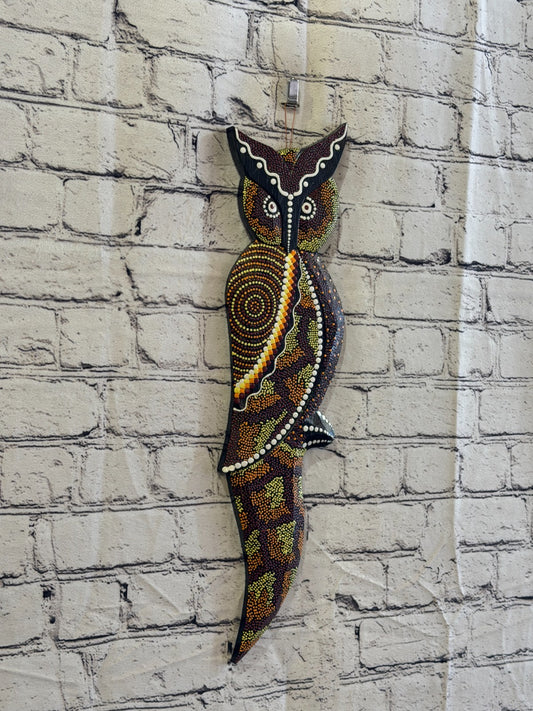 45cm Owl Bird Carved Wooden Dot Painted Ethnic Tribal Tiki Wall Art No 30