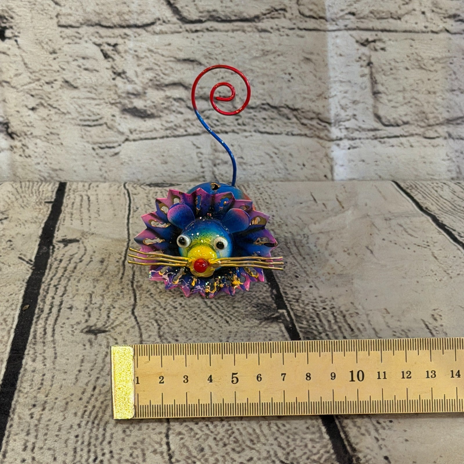 8cm x 8cm Colourful Tiger Blue Metal Tin Standing Ornament Statue7