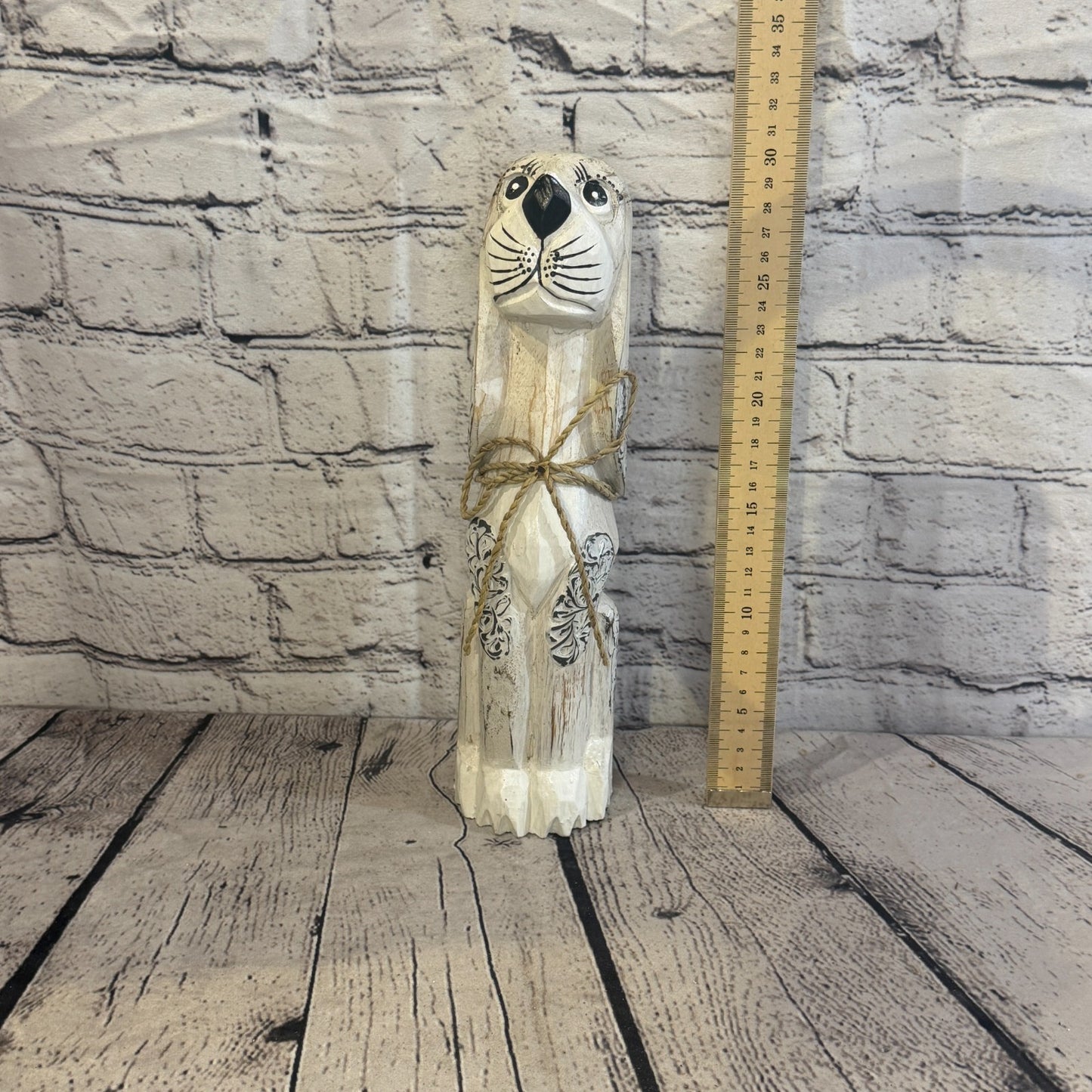 30cm White Wooden Shabby Dog Statue Ornament Fair Trade Handcarved5