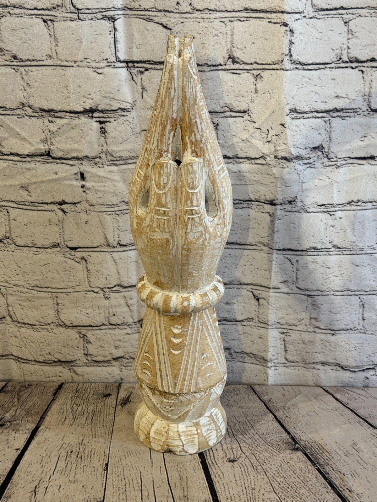 50cm White Wooden Hand Carved Praying Hands Incense Holder Two Parts1