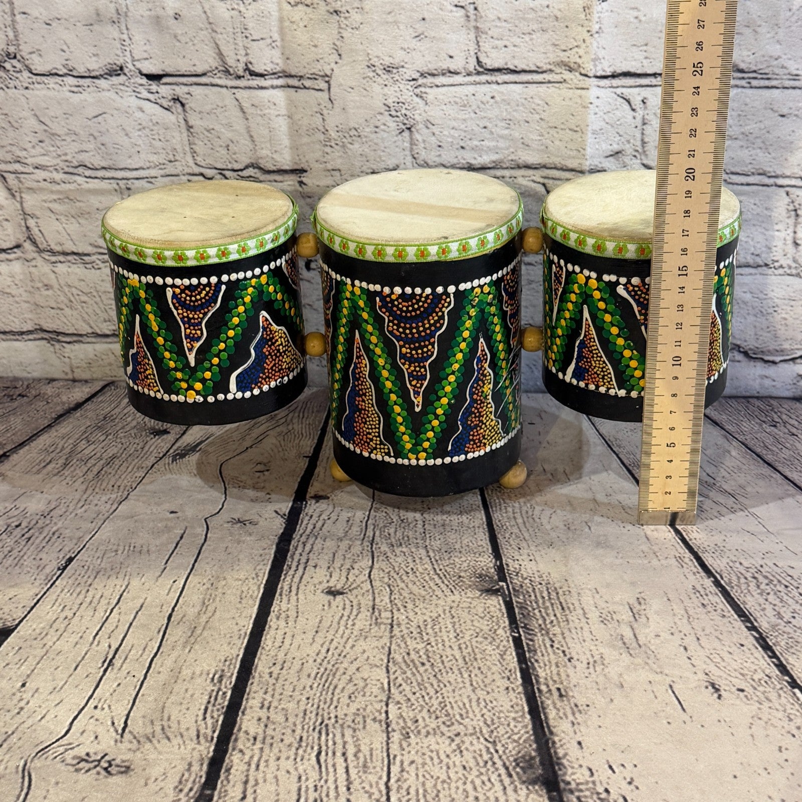 15cm Triple Djembe Drums Musical Instrument Hand Made Fair Trade Dot Painted4