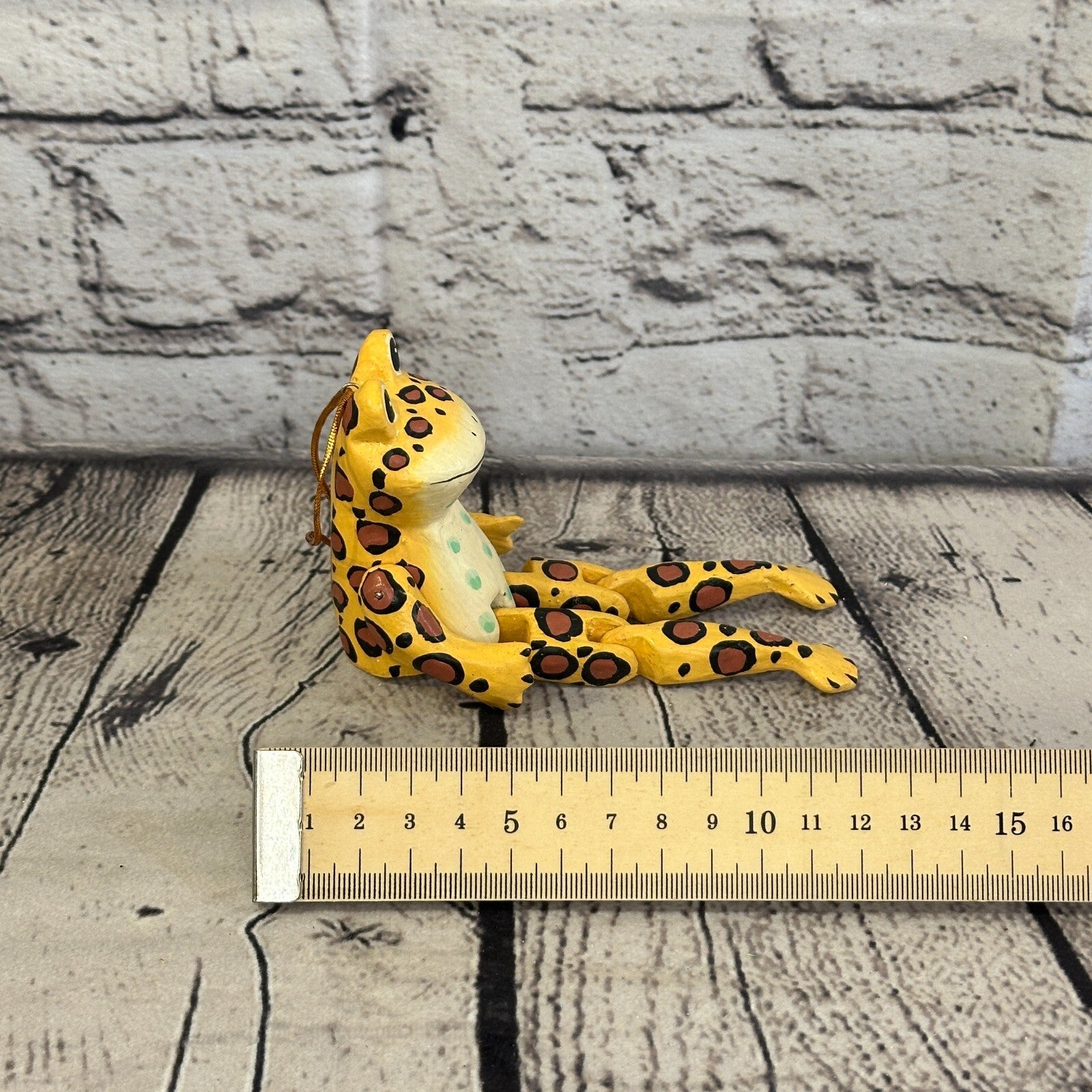 10cm Yellow Frog Sitting Animal, Wooden Shelf Ornament Handmade and Fairtrade8