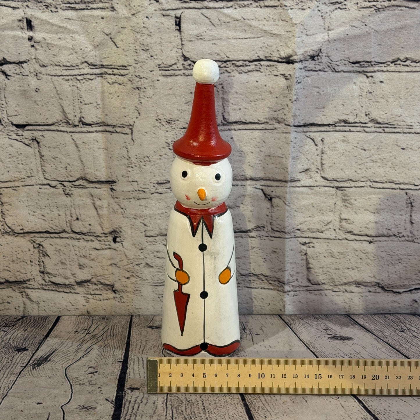 30cm x 8cm Red Pointy Hat Snowman Handcrafted Wood Xmas Christmas Ornament6