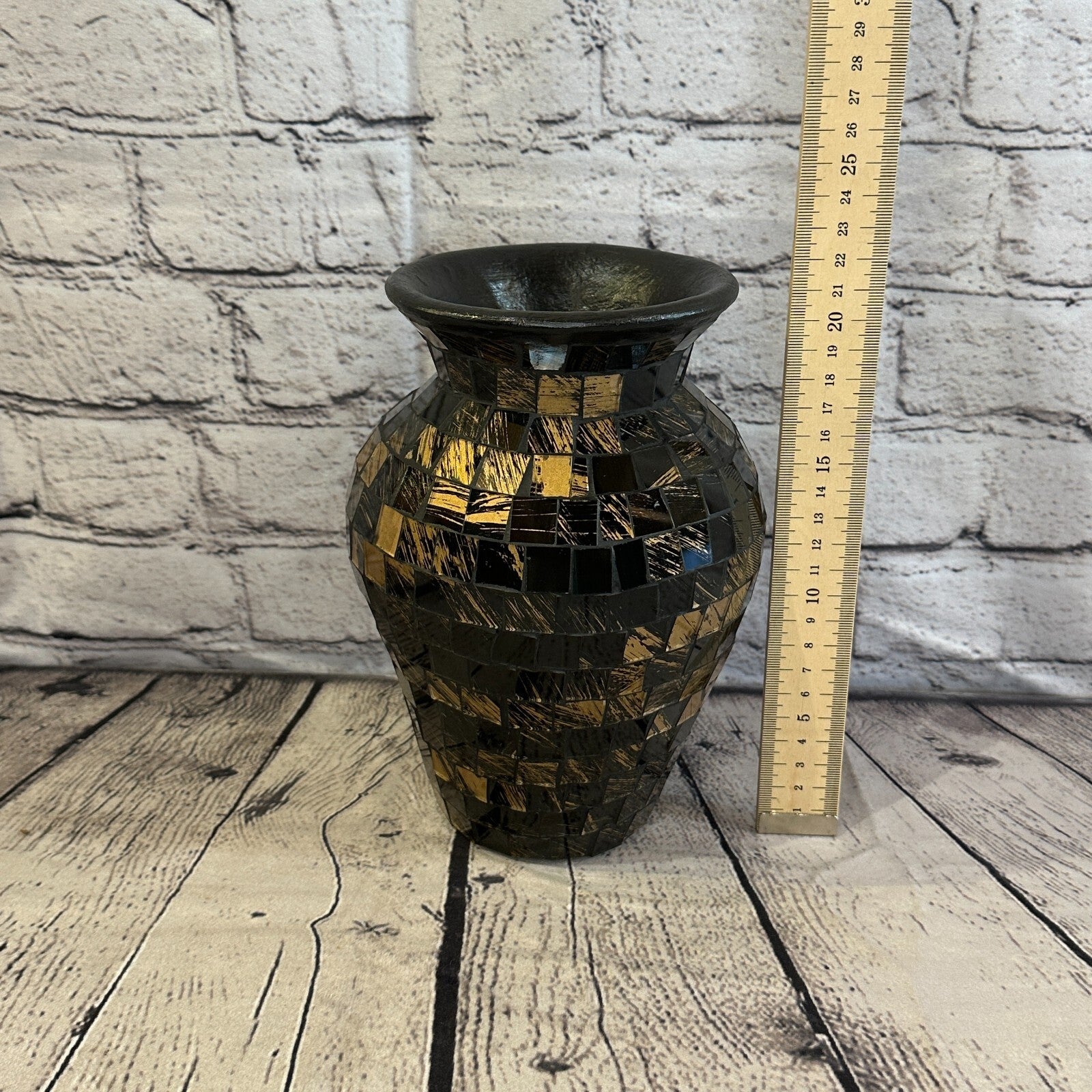 20cm Brown Gold Hand Painted Glass Mosaic Terracotta Vase Vessel Ceramic Pottery2