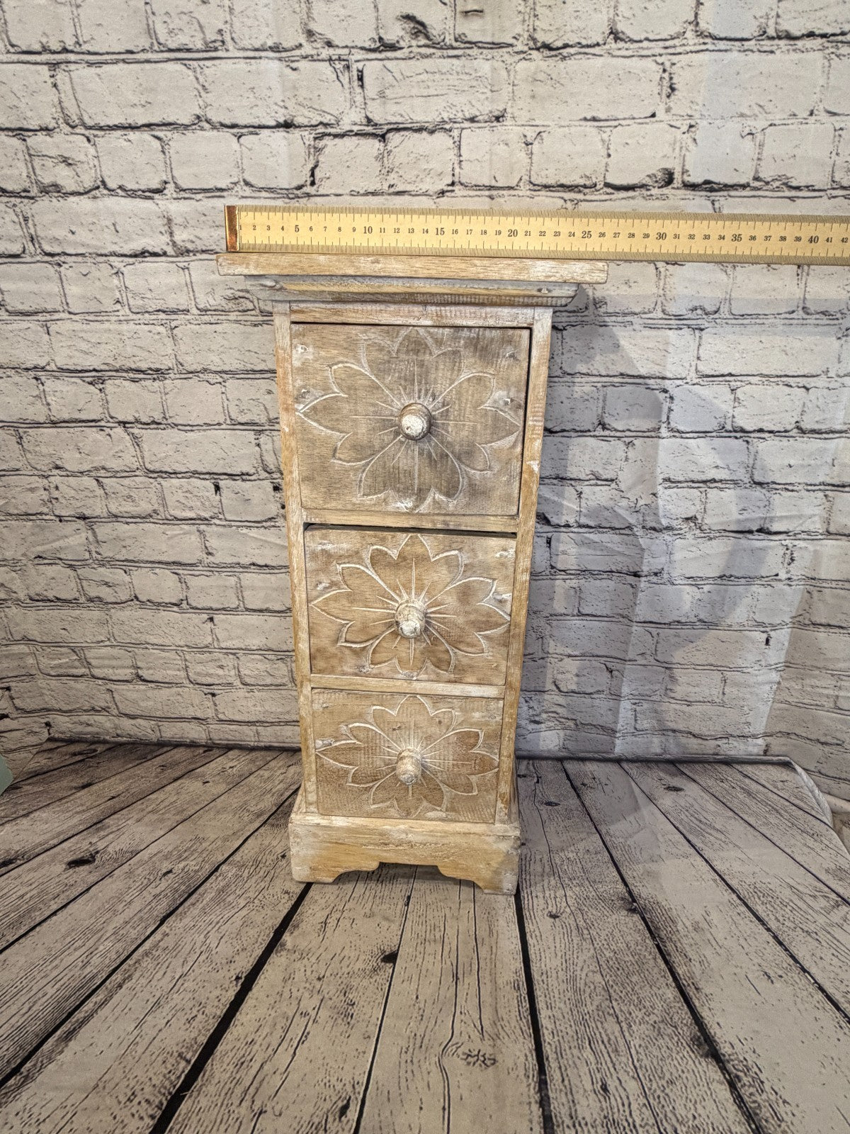 60cm x 25cm White 3 Draw Pillar Wooden Side Cabinet Living Storage Furniture6