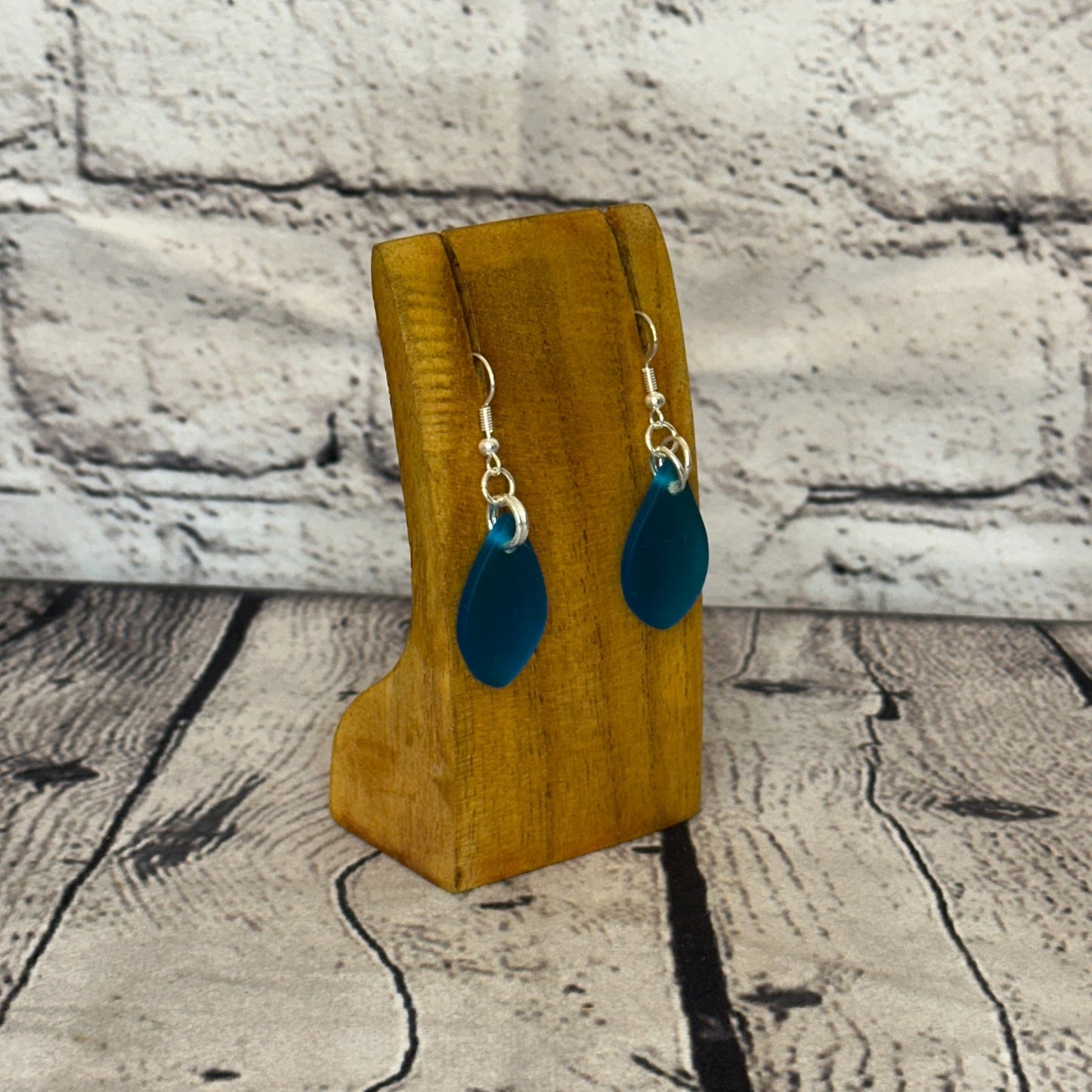 Blue Recycled Teardrop Silver Plate Dangle Drop Earrings Handmade UK Jewellery2