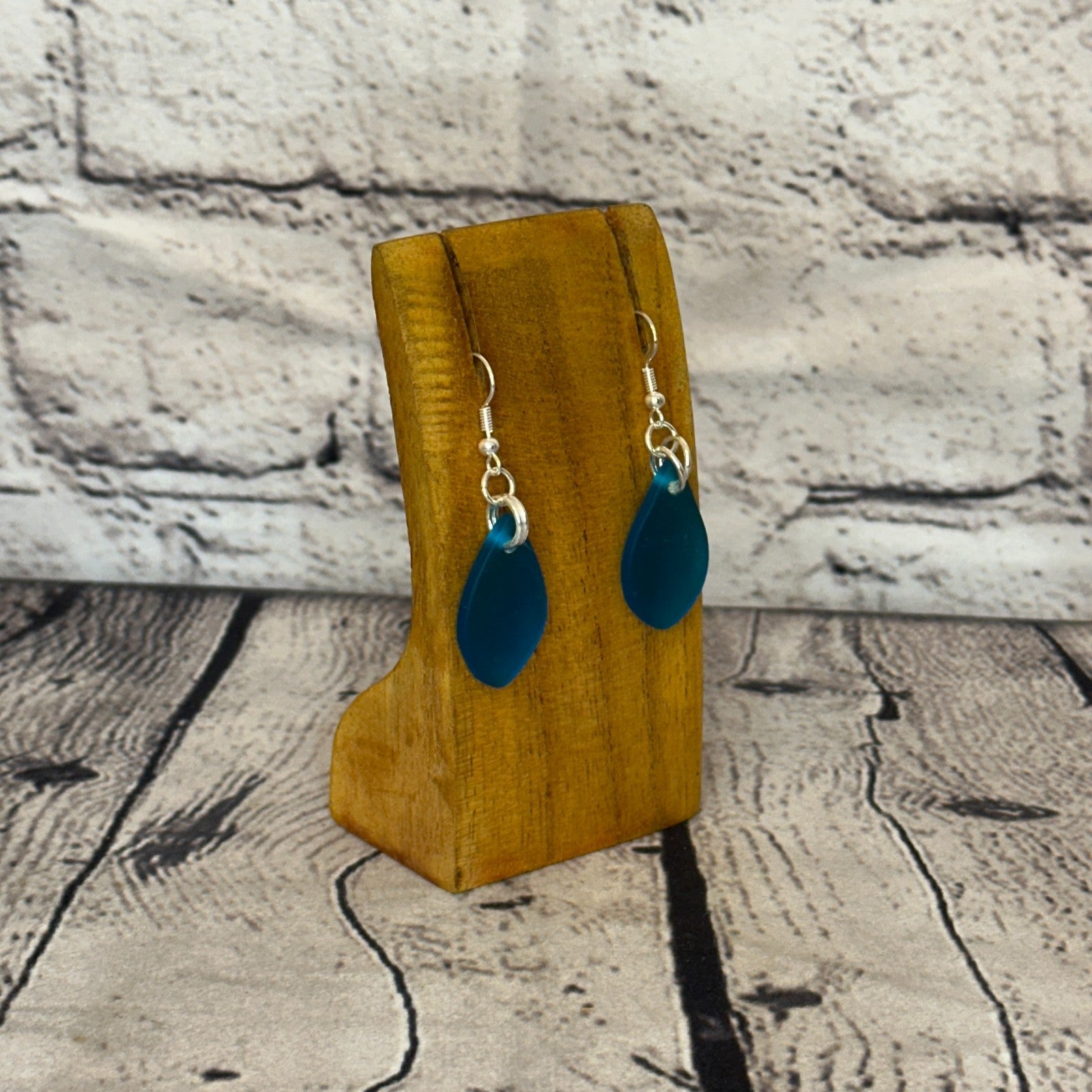 Blue Recycled Teardrop Silver Plate Dangle Drop Earrings Handmade UK Jewellery2