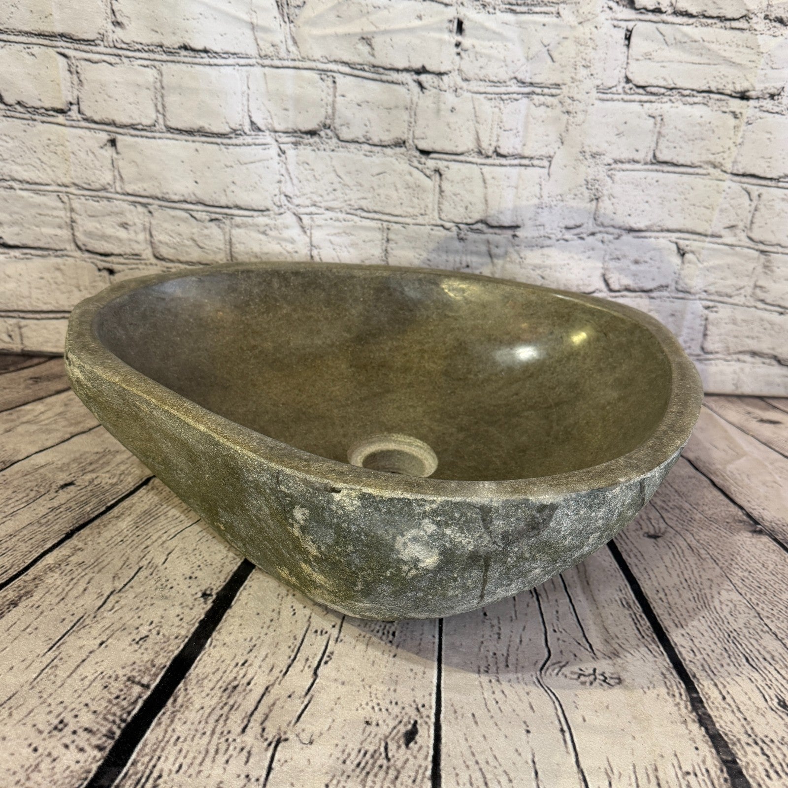 41cm x 35cm Wash Basin Bathroom Counter Top Washing River Stone Bowl Sink No 370