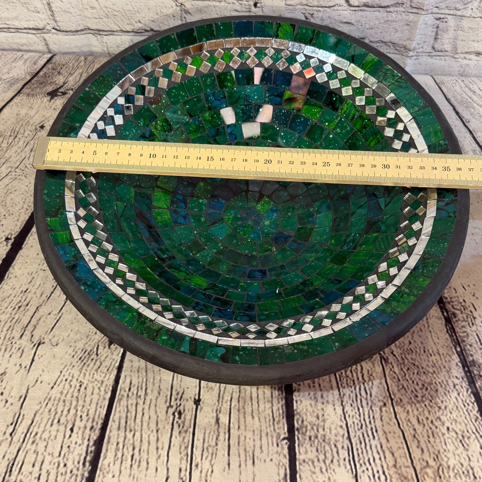 35cm Green Round Mirror Mosaic Handmade Ceramic Glass Tile Bowl Fruit1