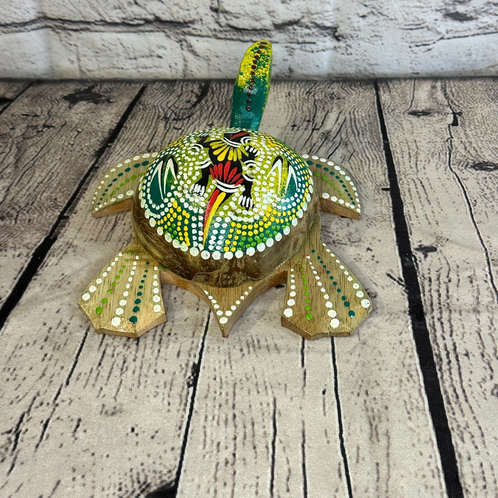 Green Painted Half Coconut Shell Wood Turtle Bobble Head Moving Tortoise5
