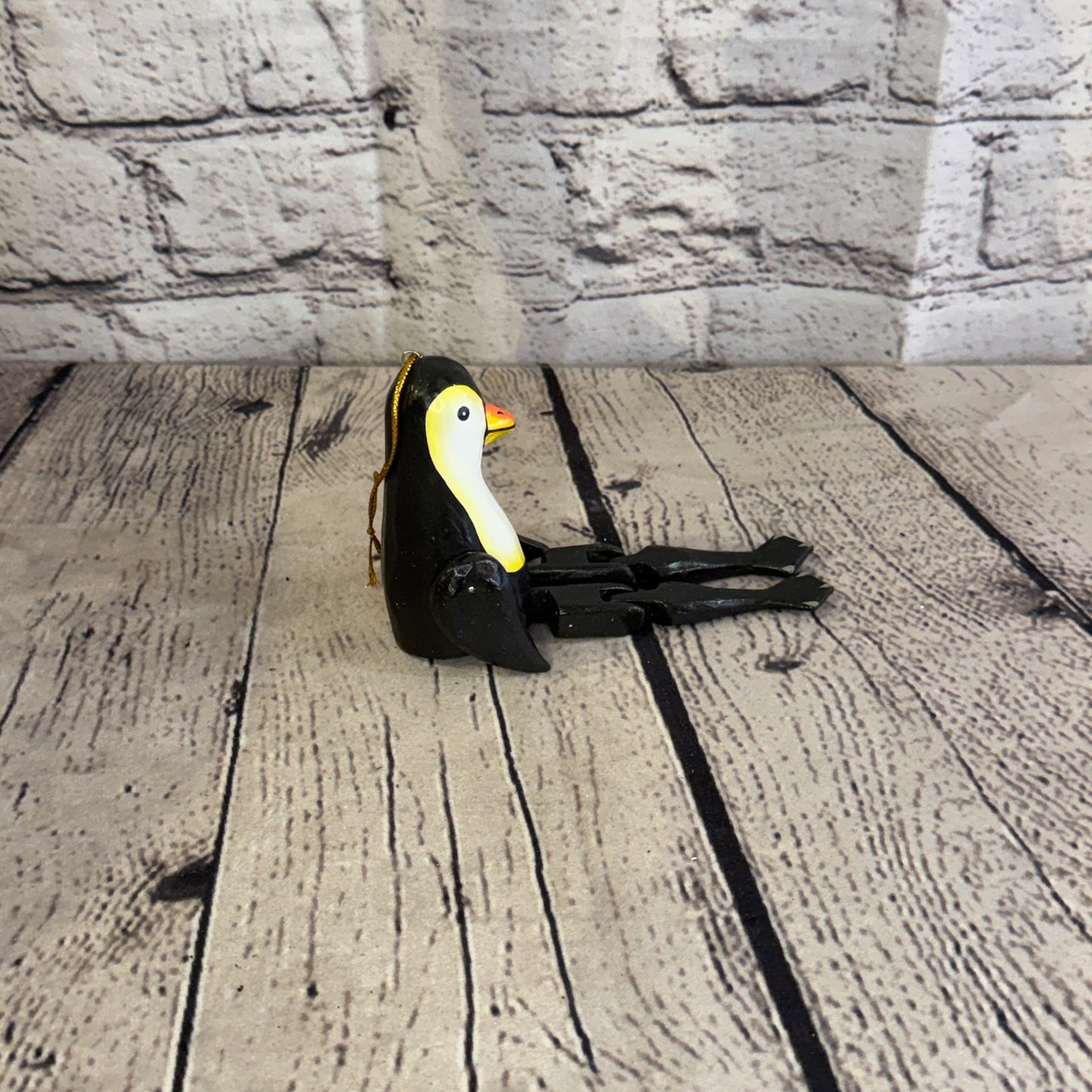 10cm Black White Penguin Sitting Animal Wooden Shelf Ornament Handmade Fairtrade3