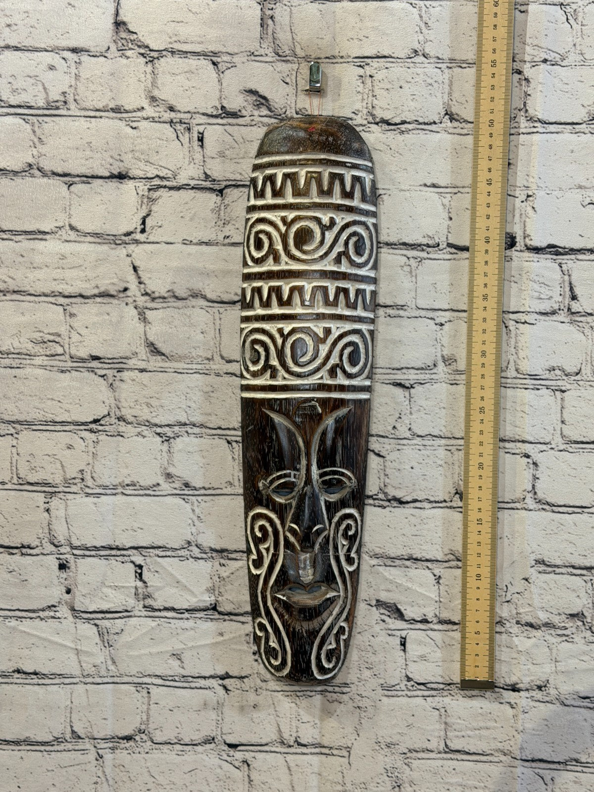 50cm Wave Brown Thin Painted Mask Carved Wooden Ethnic Tribal Tiki Wall Art4