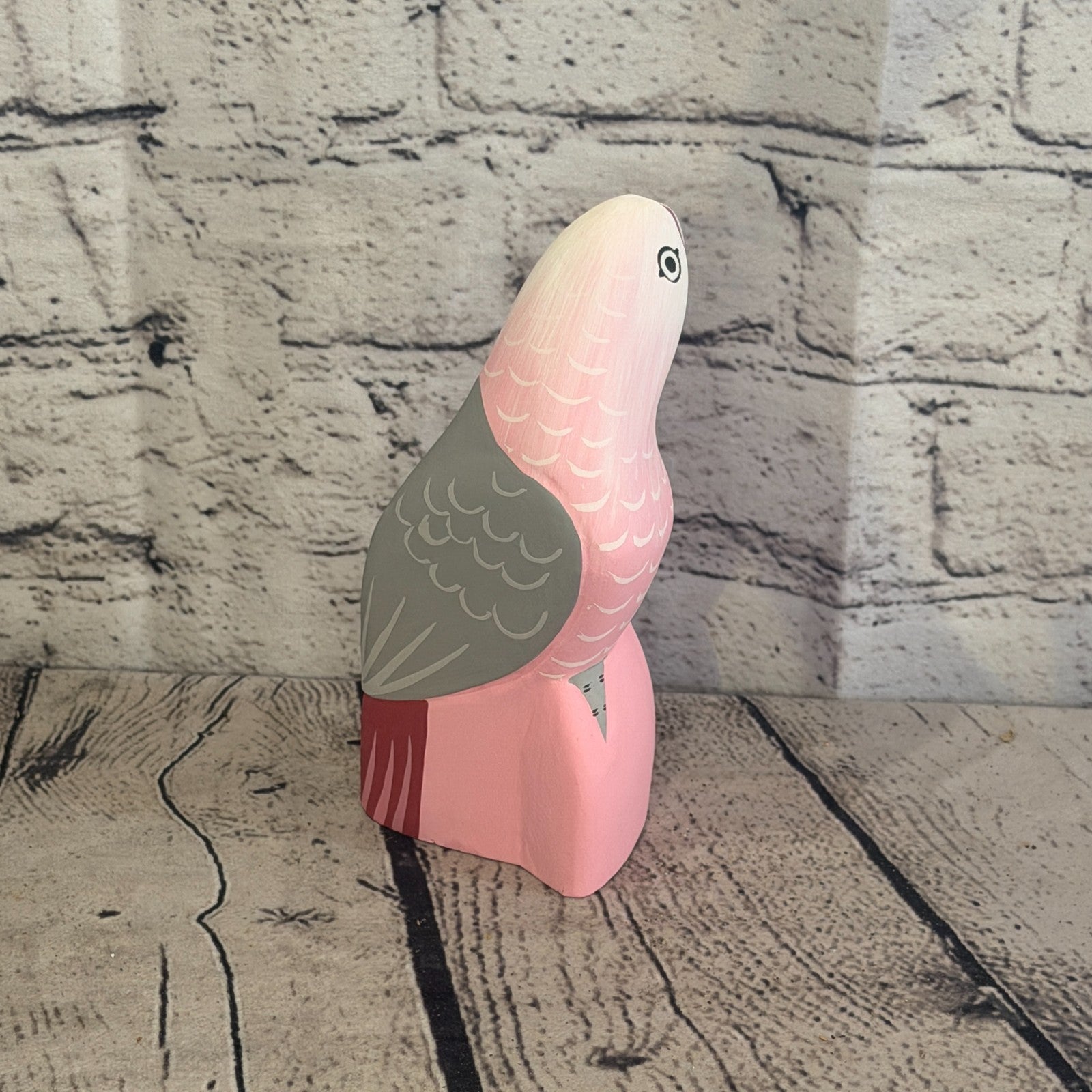 15cm Bright Pink Parrot Bird Ornament Statue Fair Trade Hand Made Carved Wood4