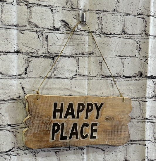 Happy Place Word Sign Plaque Outdoor Garden Shed Den Bar Shop 30cm x 12cm0