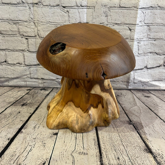 30cm x 25cm Wooden Mushroom Toadstool Sculpture Garden Teak Root Ornament Carved0