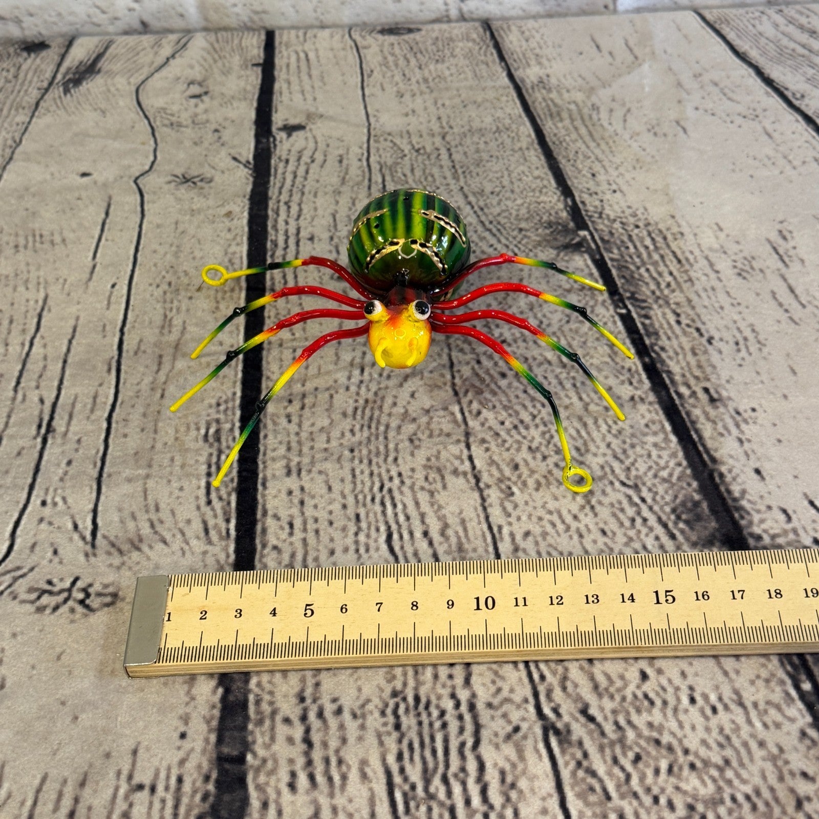 15cm x 10cm Small Colourful Green Spider Metal Tin Standing Ornament Statue6