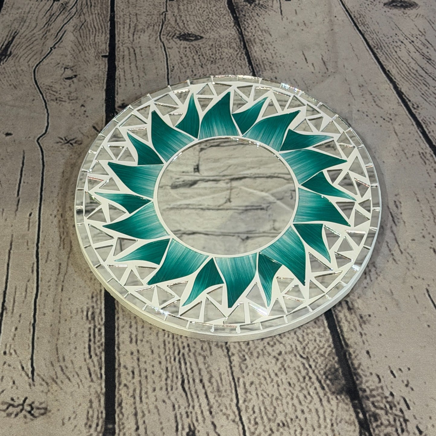 Green Sun Flame Mosaic Tile Wall Mirror 20cm x 20cm 8 Inches Handmade2