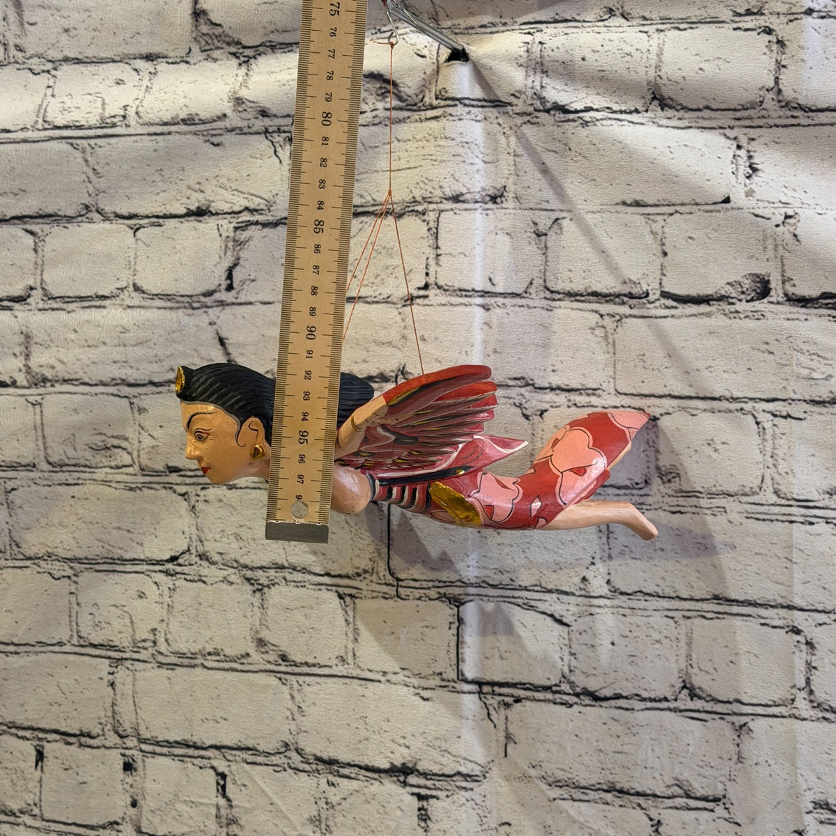 30cm Red Sita Hindu Folk Art Carved Wood Flying Winged Mobile Spirit Guardian3
