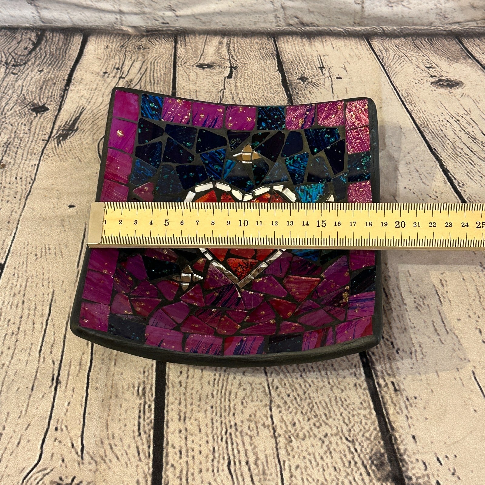 20cm Purple Red Heart Square Mosaic Handmade Ceramic Glass Tile Bowl Fruit1