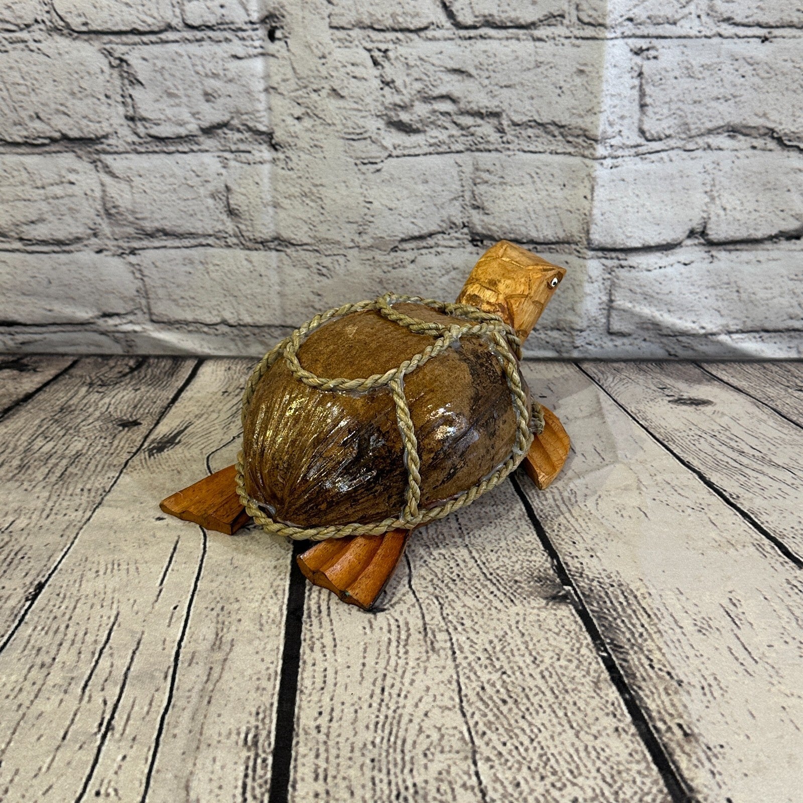 Brown Plain Folk Art Hand Painted Turtle Coconut Shell Ornaments Hanging Decor4