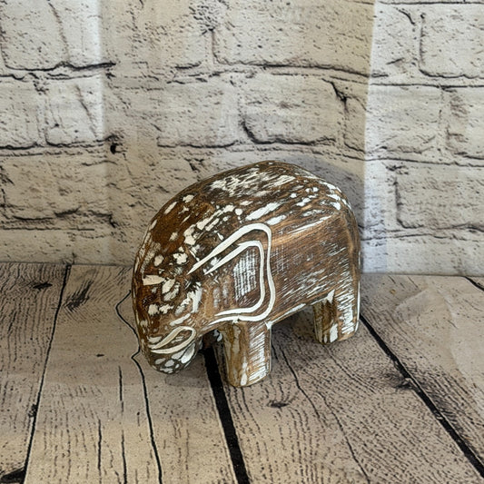 10cm x 15cm Brown Wood Wooden Standing Elephant Hand Carved Painted Statue0