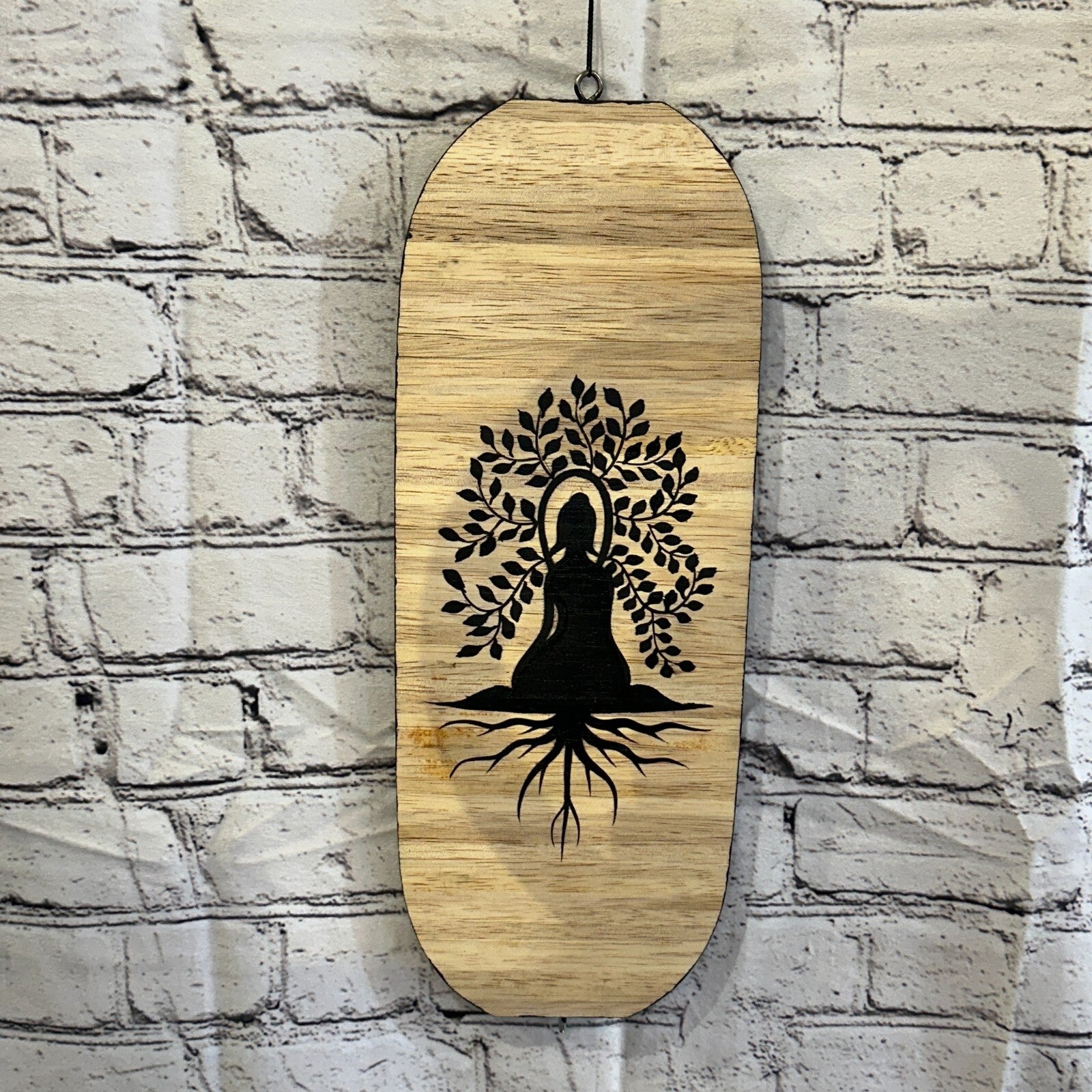 40cm Black Sitting Buddha Wind Spinner Wooden Spiral Mobile Garden Ornament2