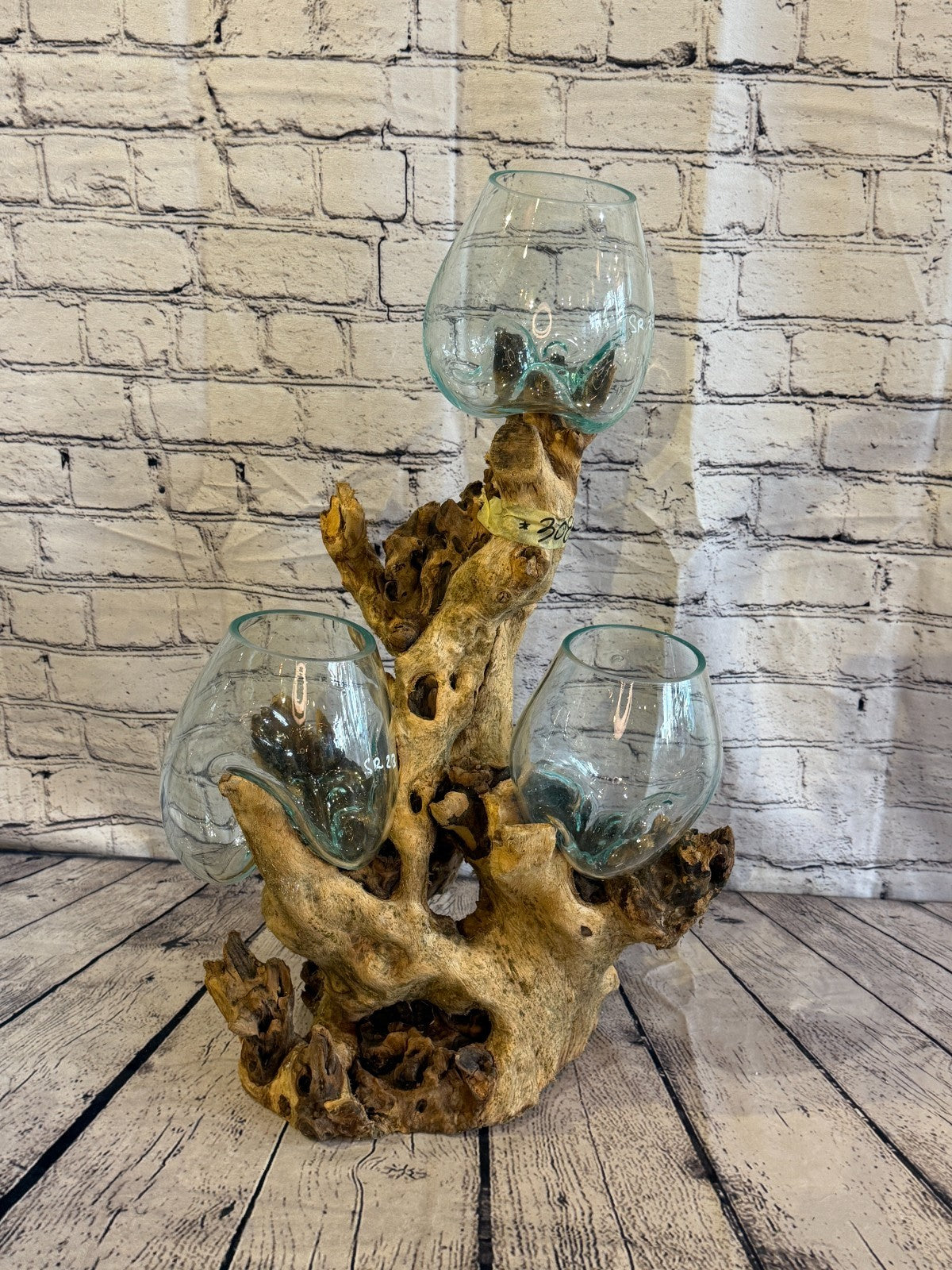 65cm Tall Triple Colour Melted Glass Wood Decorative Vase Glass Sculpture2