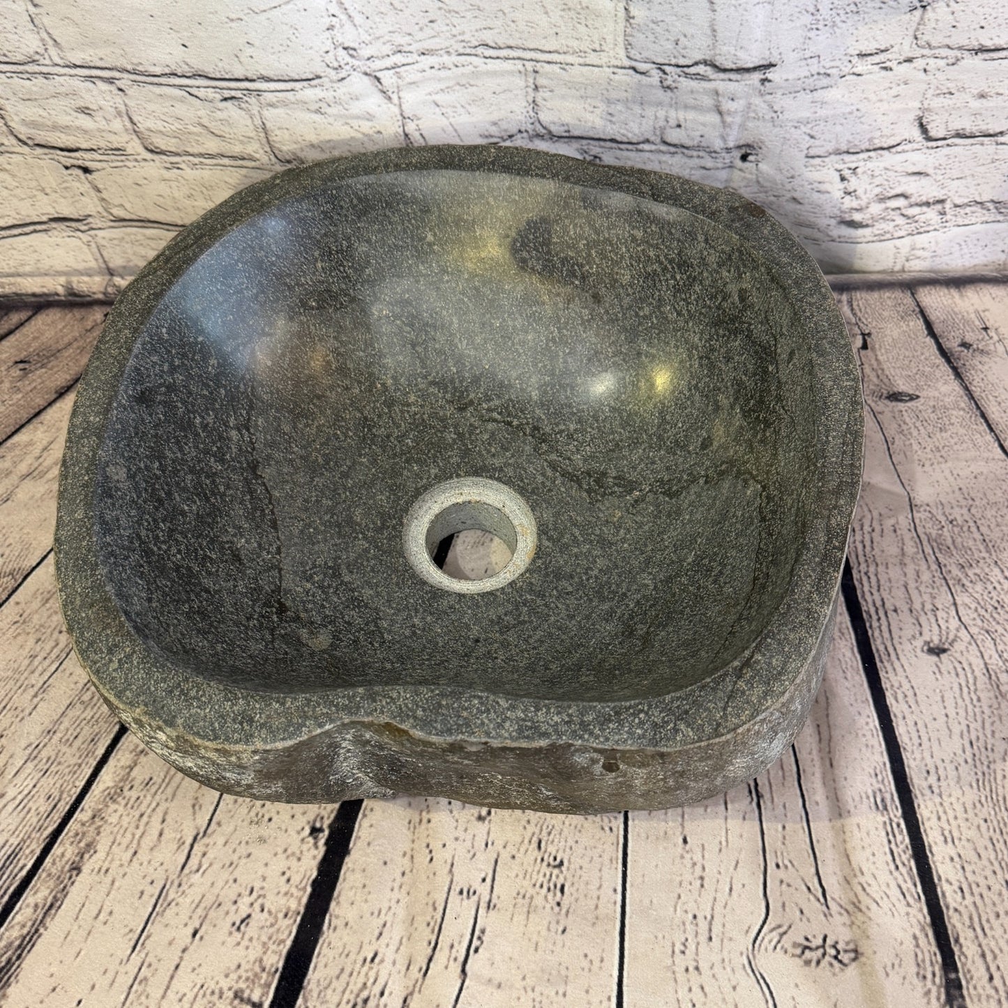 32cm x 30cm Wash Basin Bathroom Counter Top Washing River Stone Bowl Sink No 356