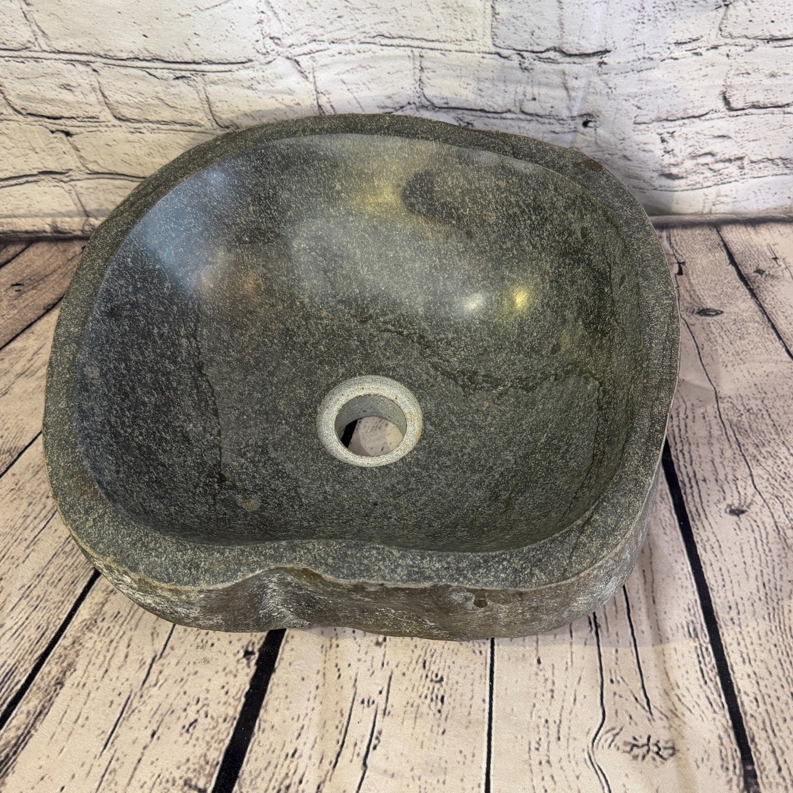 32cm x 30cm Wash Basin Bathroom Counter Top Washing River Stone Bowl Sink No 356