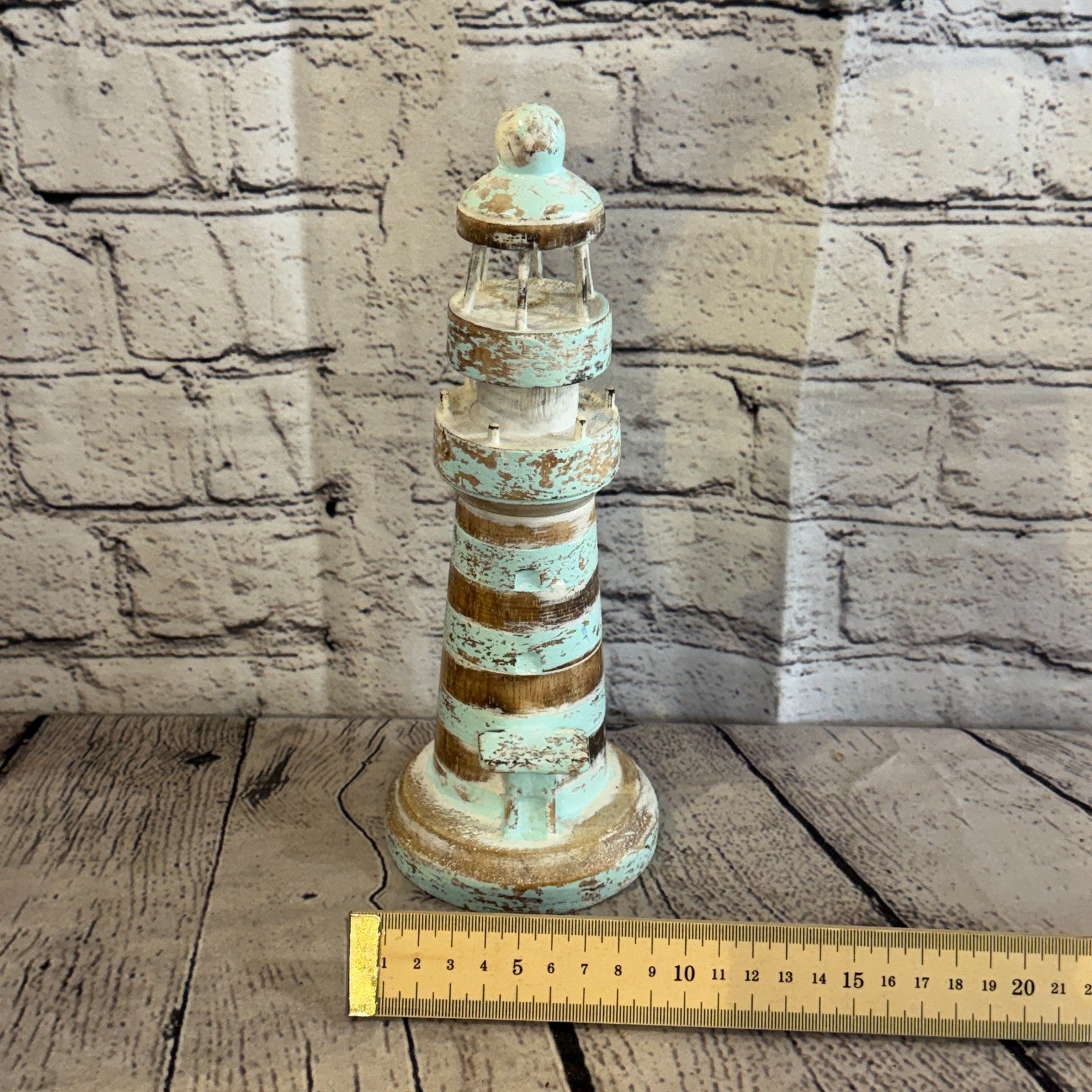 25cm Green White Wooden Lighthouse Detailed Ornament Nautical Coastal Sculpture4