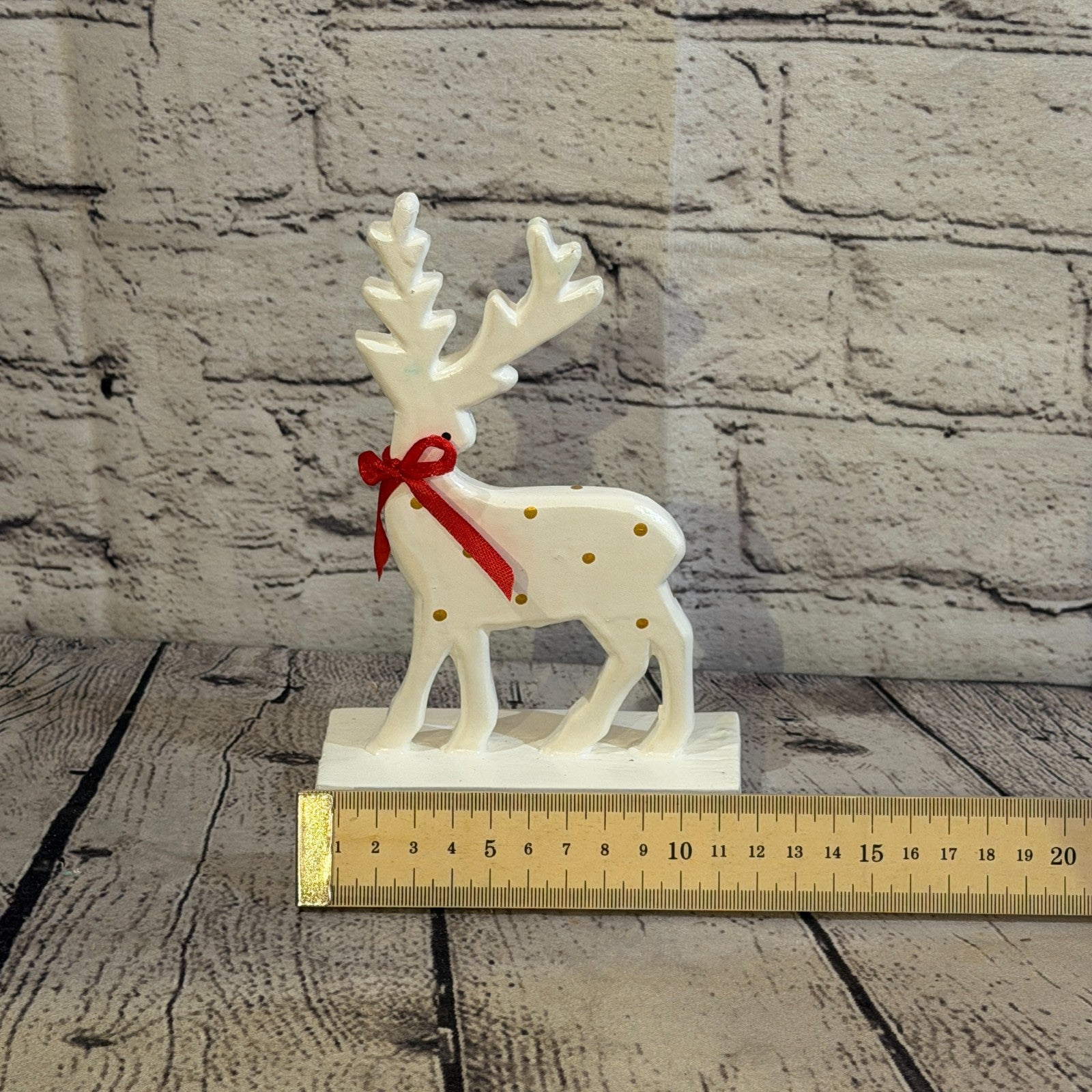 18cm x 10cm White Handcrafted Wood Reindeer Xmas Christmas Ornament Antlers6