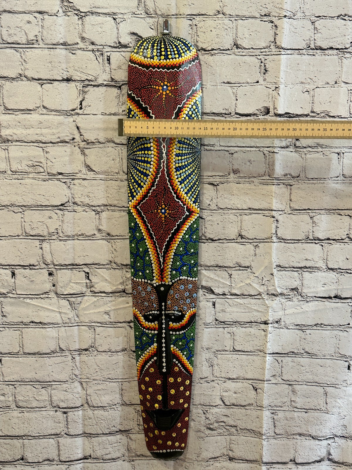 80cm Mask Carved Wooden Dot Painted Ethnic Tribal Tiki Wall Art Handmade No 23