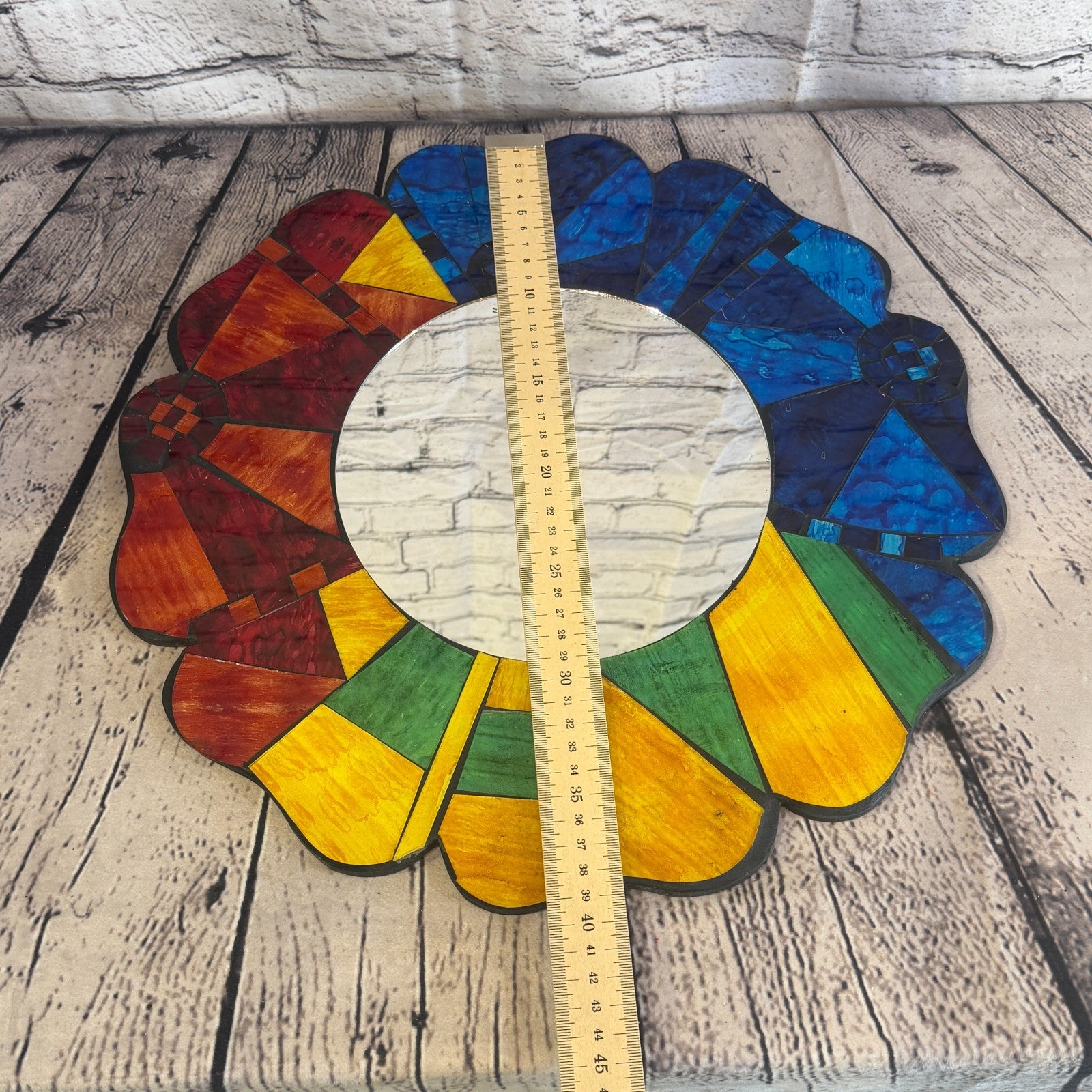 Rainbow Flower Shape Black Mosaic Tile Wall Mirror 40cm x 40cm 16Inches Handmade5