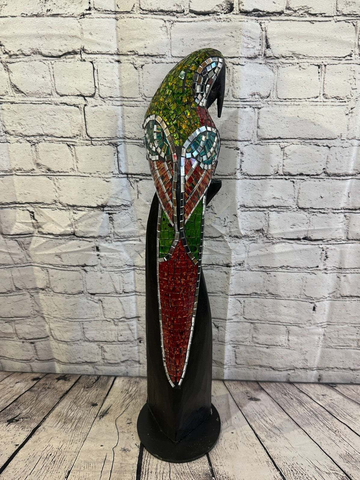 60cm Mosaic Parrot Bird Ornament Statue Fair Trade Handmade Carved Wood Design 34