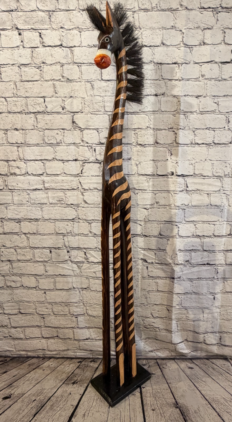 120cm Painted Wooden Horse Standing Single Carved Solid Wood Zebra Handmade0