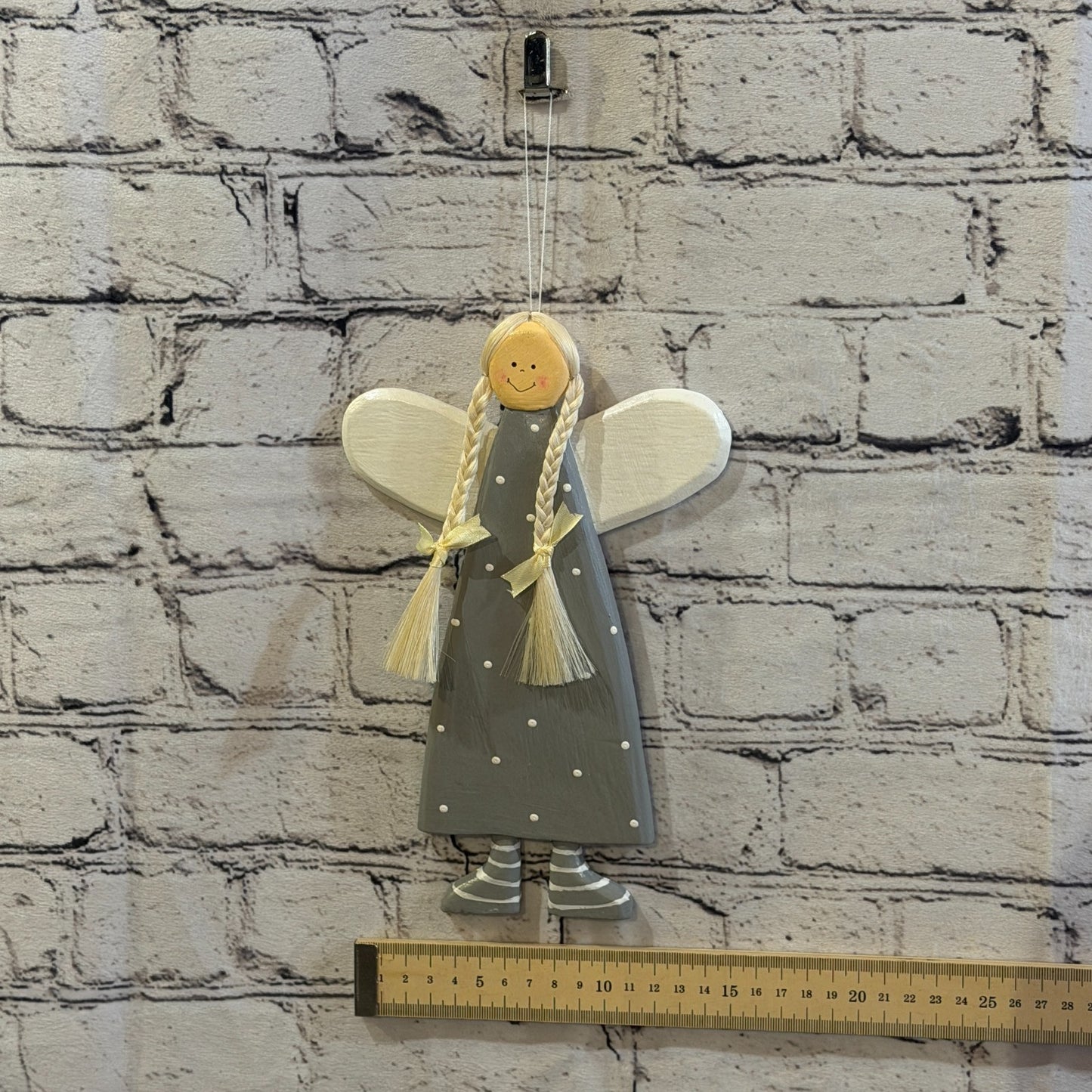 25cm Grey Wall Hanging Angel Figurine Folk Art Wood Fabric Baltic Handmade5