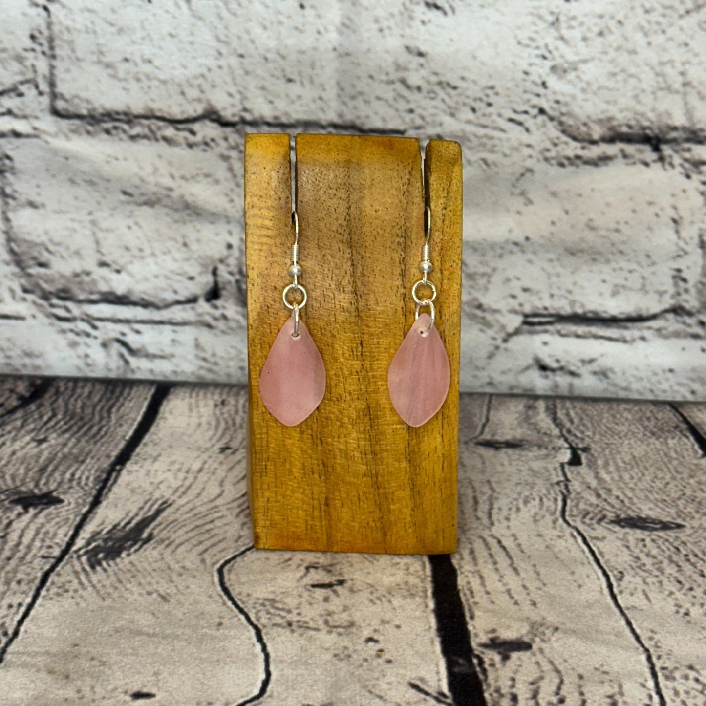 Pink Recycled Teardrop Silver Plate Dangle Drop Earrings Handmade UK Jewellery0