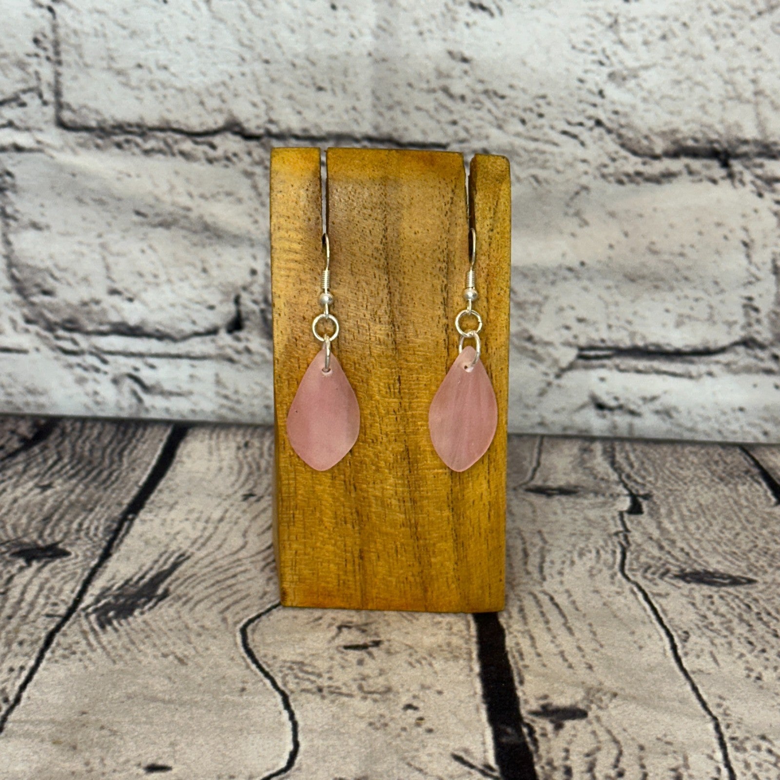 Pink Recycled Teardrop Silver Plate Dangle Drop Earrings Handmade UK Jewellery0