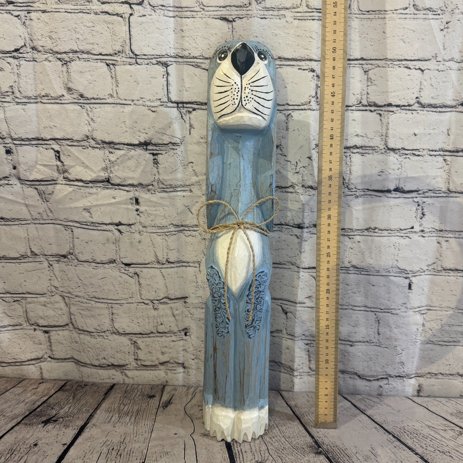 50cm Light Blue Wooden Shabby Dog Statue Ornament Fair Trade Handcarved5