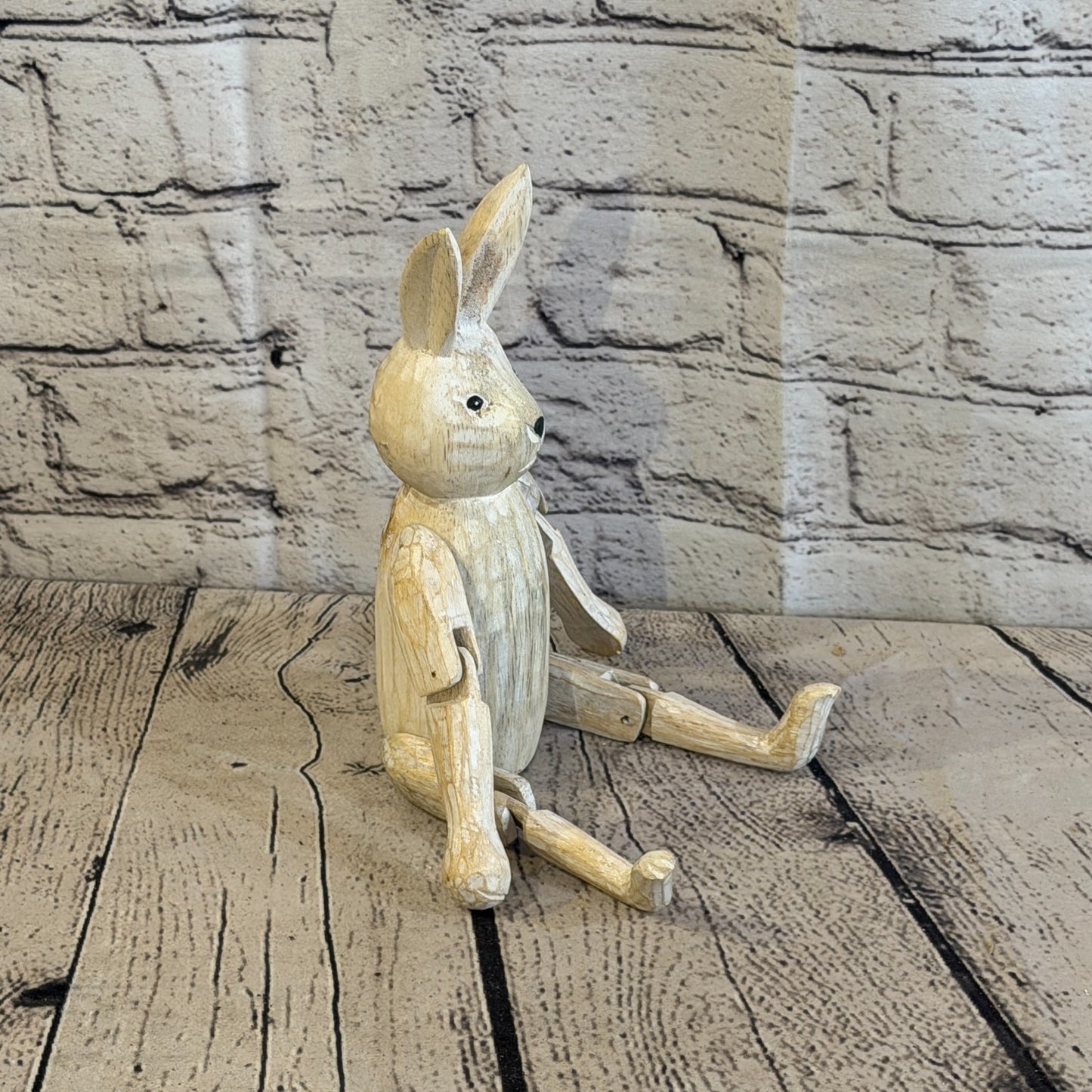 20cm Brown Bunny Rabbit Sitting Animal, Wooden Shelf Ornament Handmade Fairtrade2