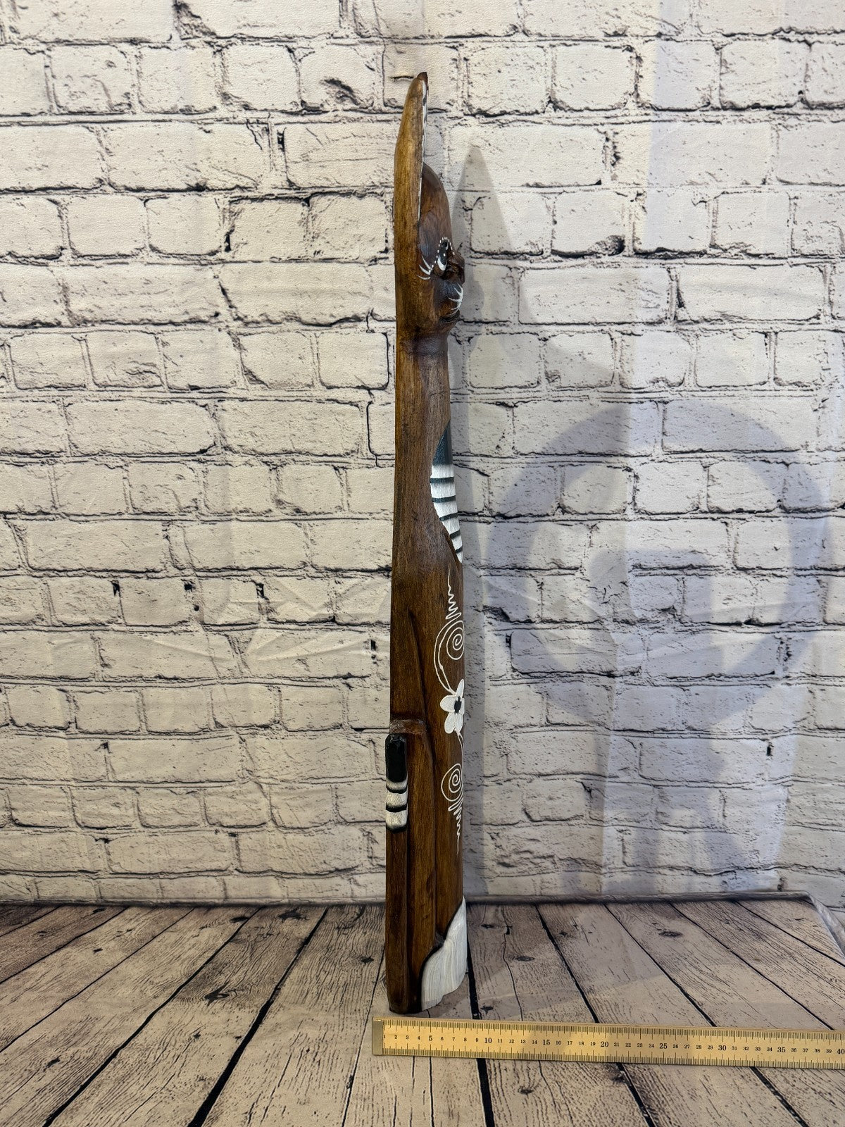 80cm Brown Flower Wooden Shabby Cat Statue Ornament Fair Trade Handcarved7
