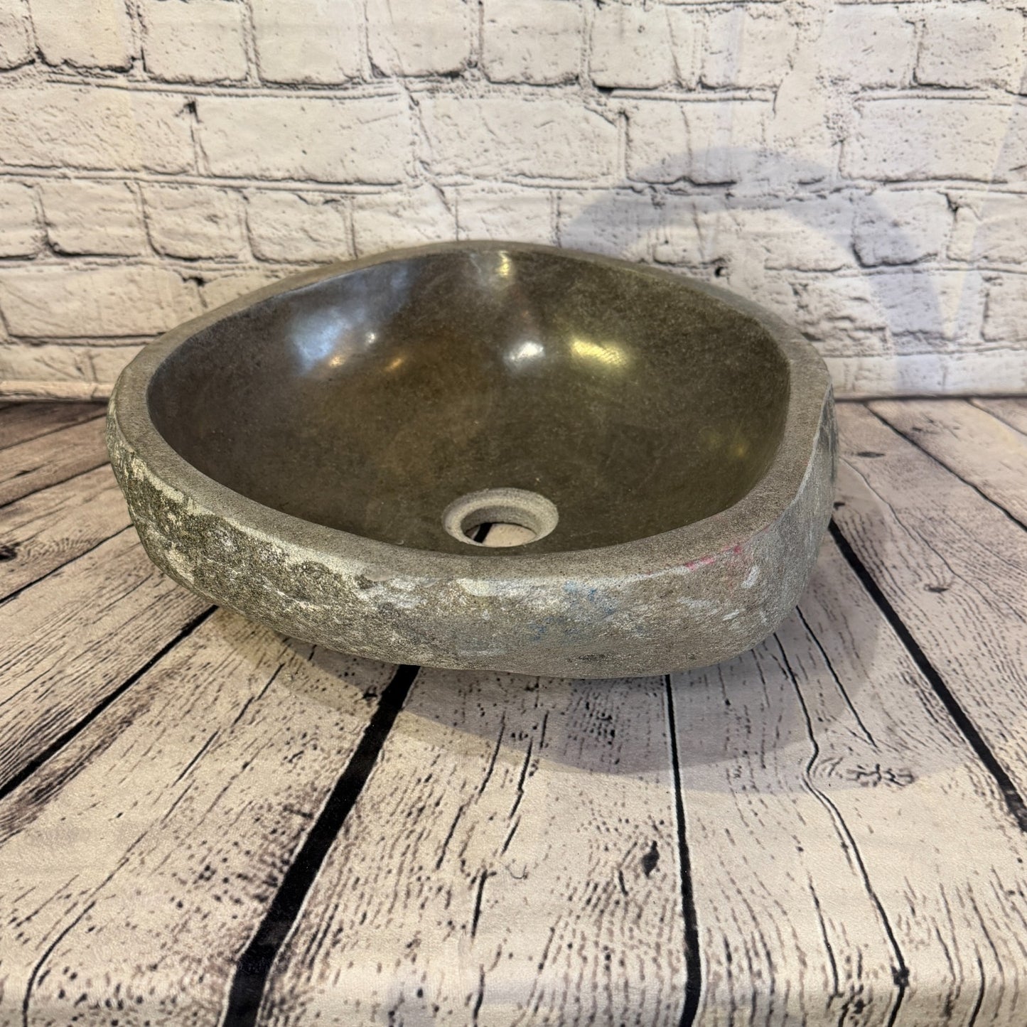 39cm x 35cm Wash Basin Bathroom Counter Top Washing River Stone Bowl Sink No 181